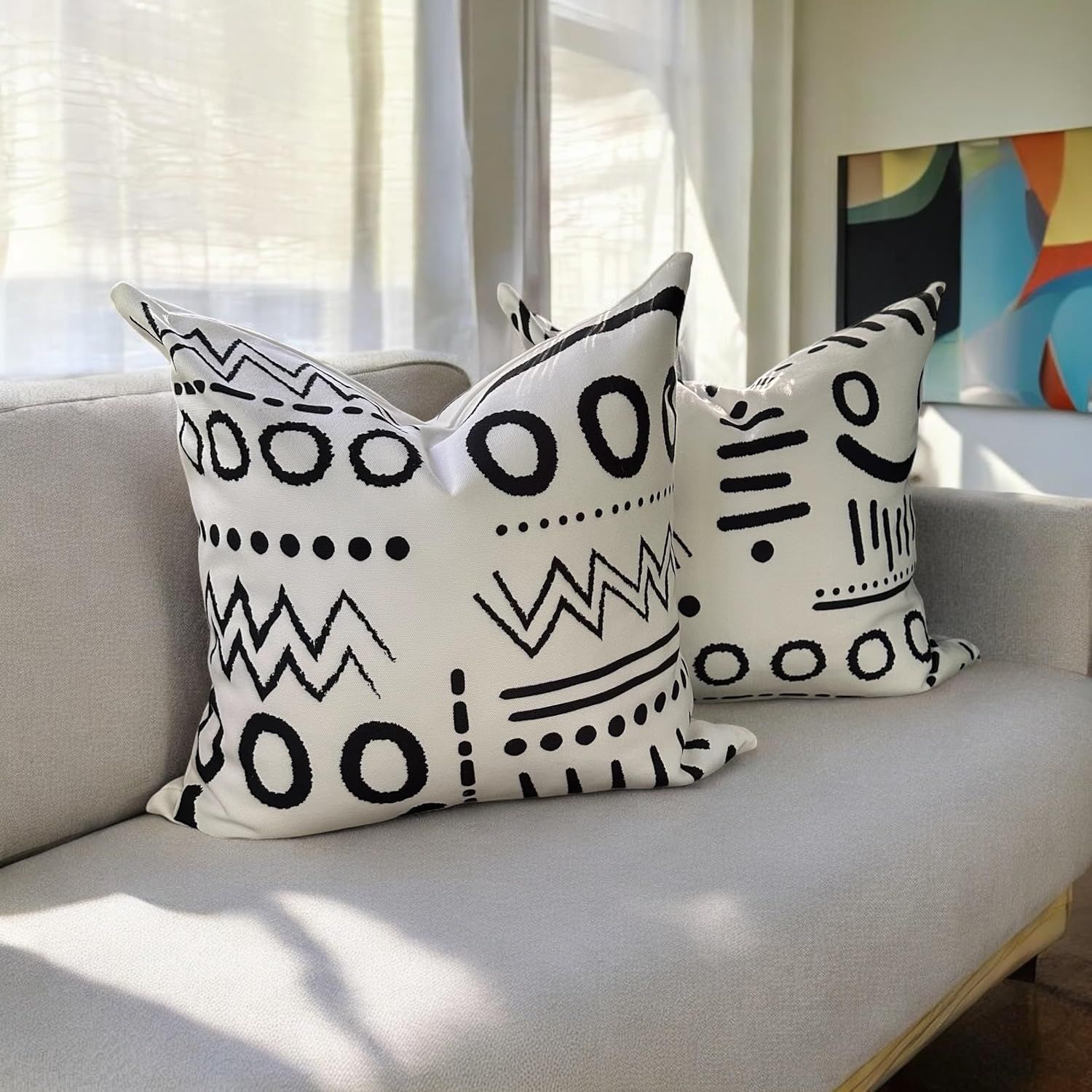 Black and White Geometric Polyester Throw Pillow Covers, Set of 2