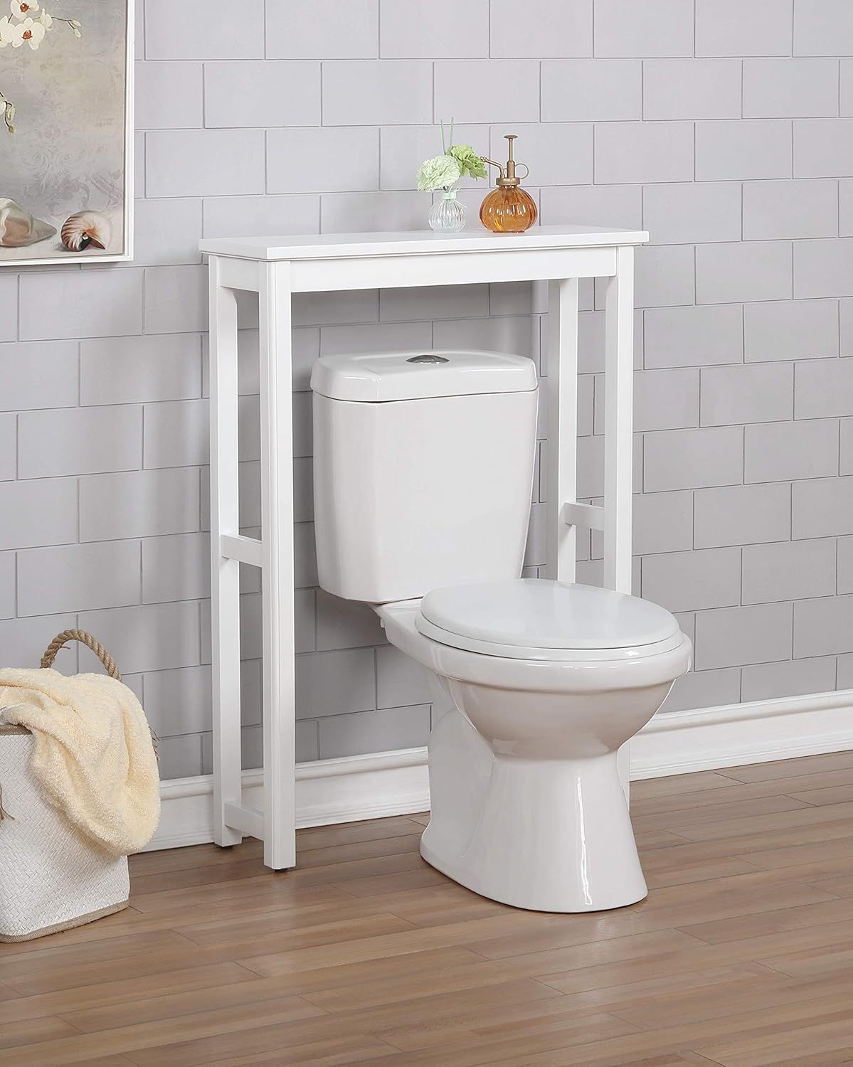 White Wood Over-the-Toilet Storage Shelf