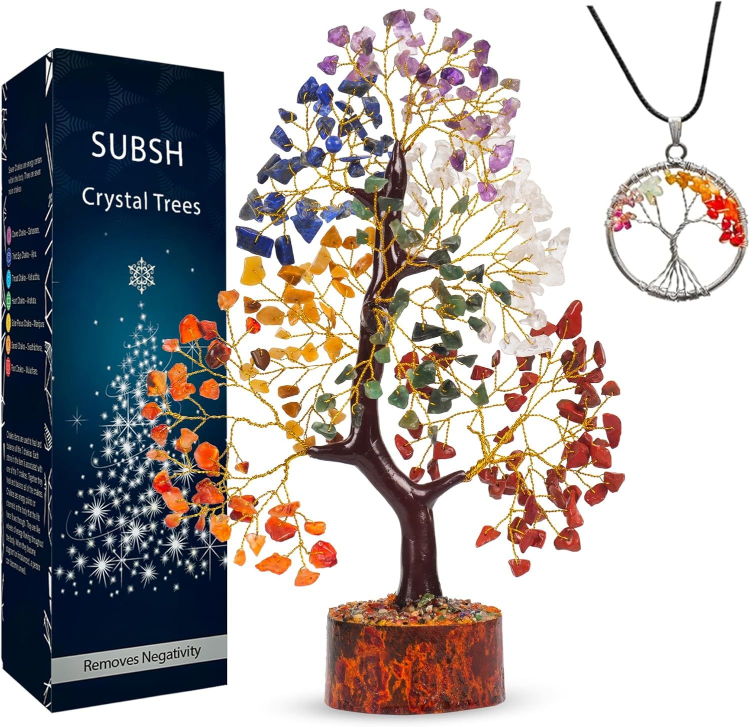 Multicolor Crystal Chakra Tree with Golden Wire