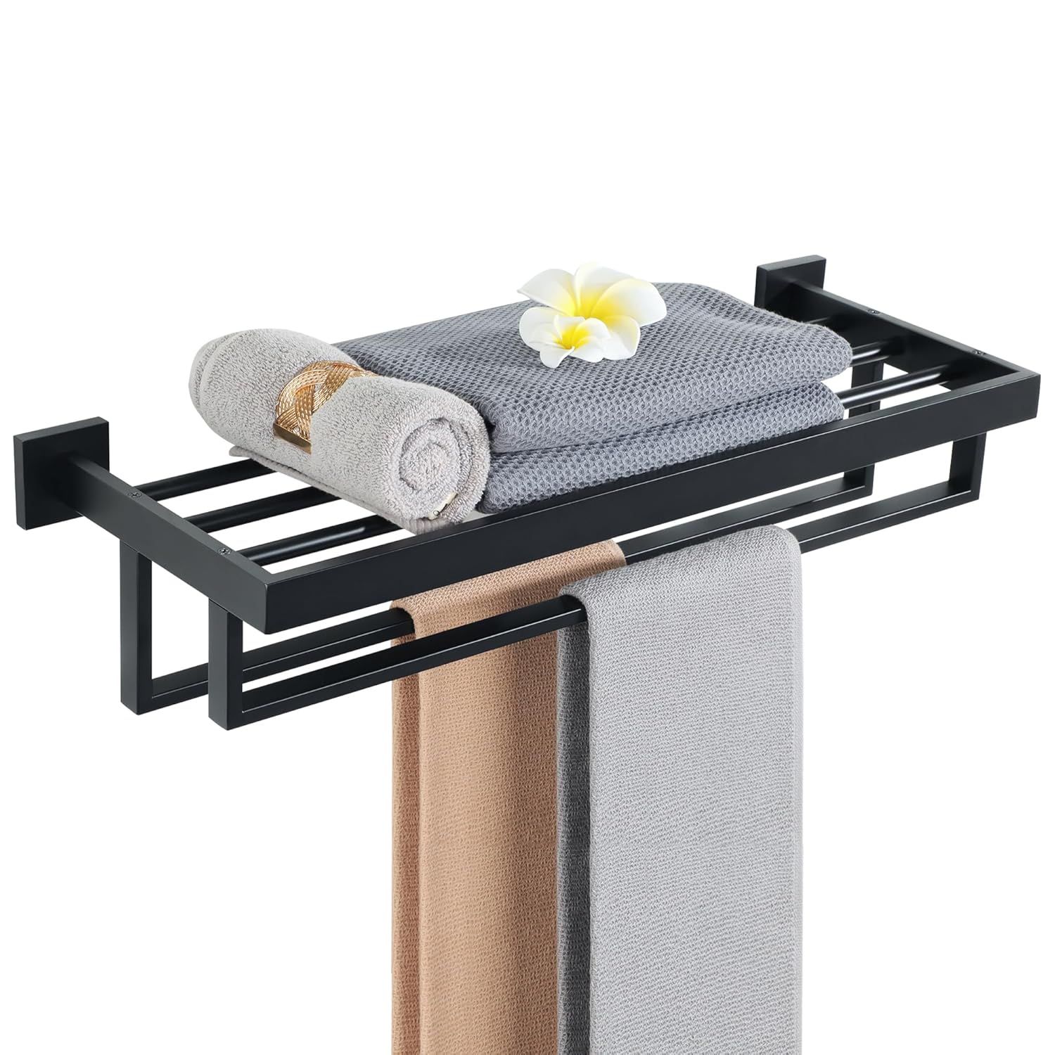 Matte Black Stainless Steel Wall Mounted Towel Rack with Double Bars