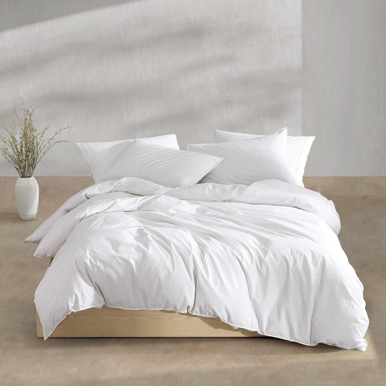 Queen White Cotton Percale Duvet Cover Set