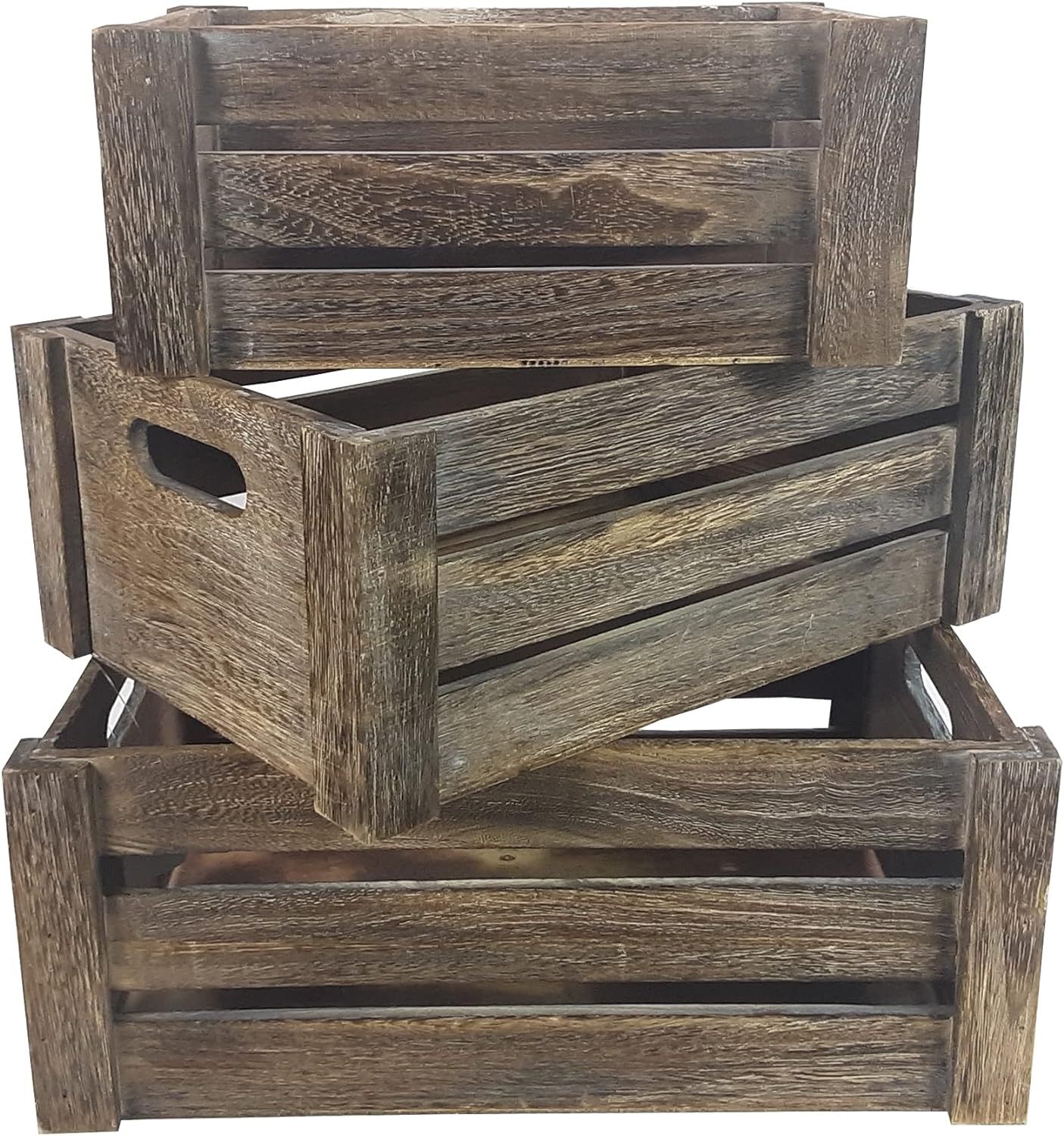 Rustic Light Brown Wooden Rectangular Storage Crates Set of 3