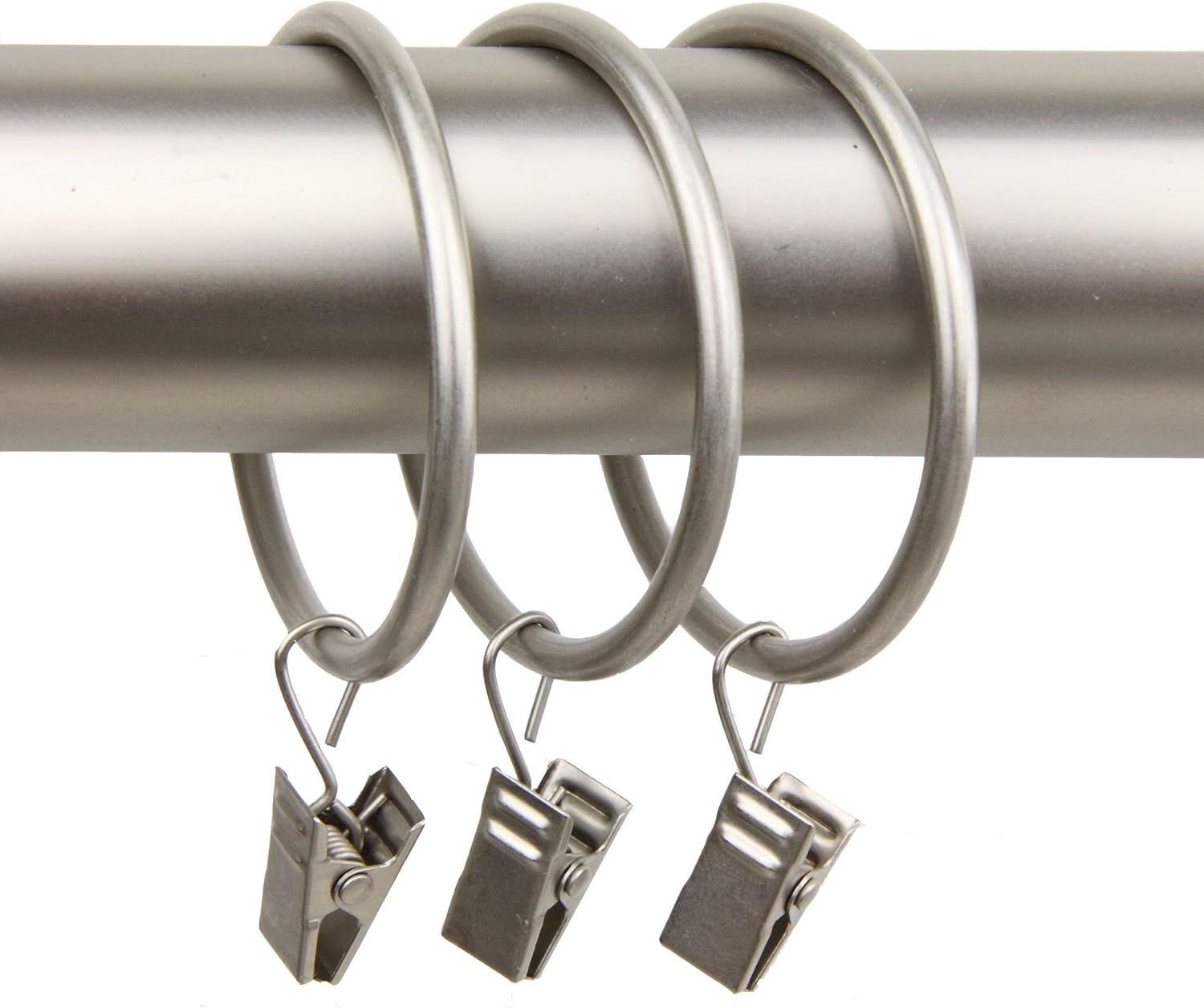 Satin Nickel Metal Curtain Rings with Clips, Set of 10