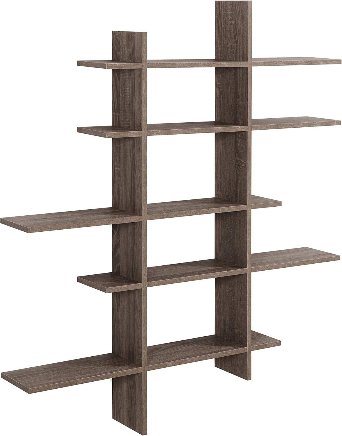 Weathered Oak Asymmetric Floating Wall Shelf Unit