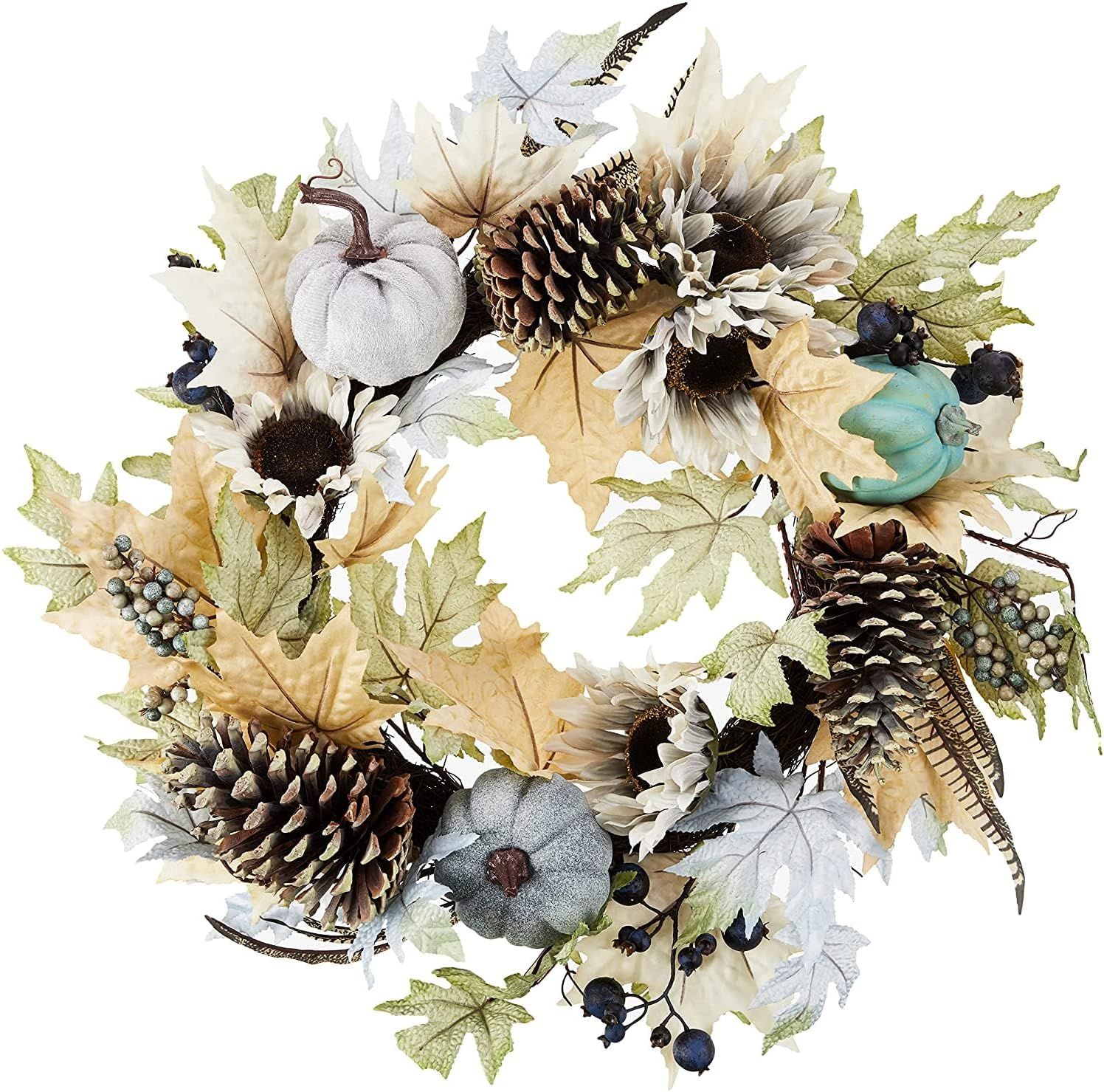 28-Inch Cream Sunflower and Pinecone Fall Wreath