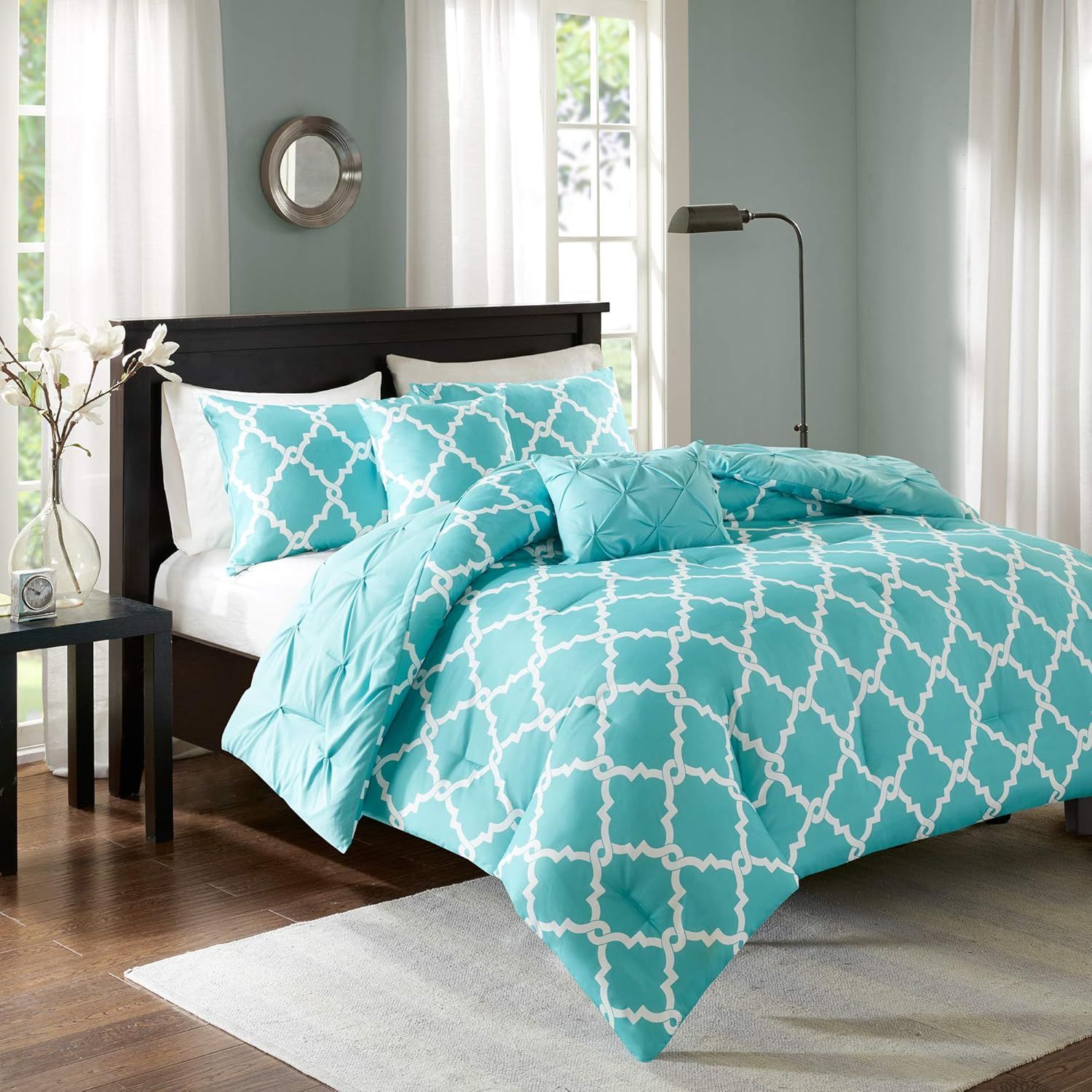 Full Turquoise Aqua Reversible Microfiber Comforter Set