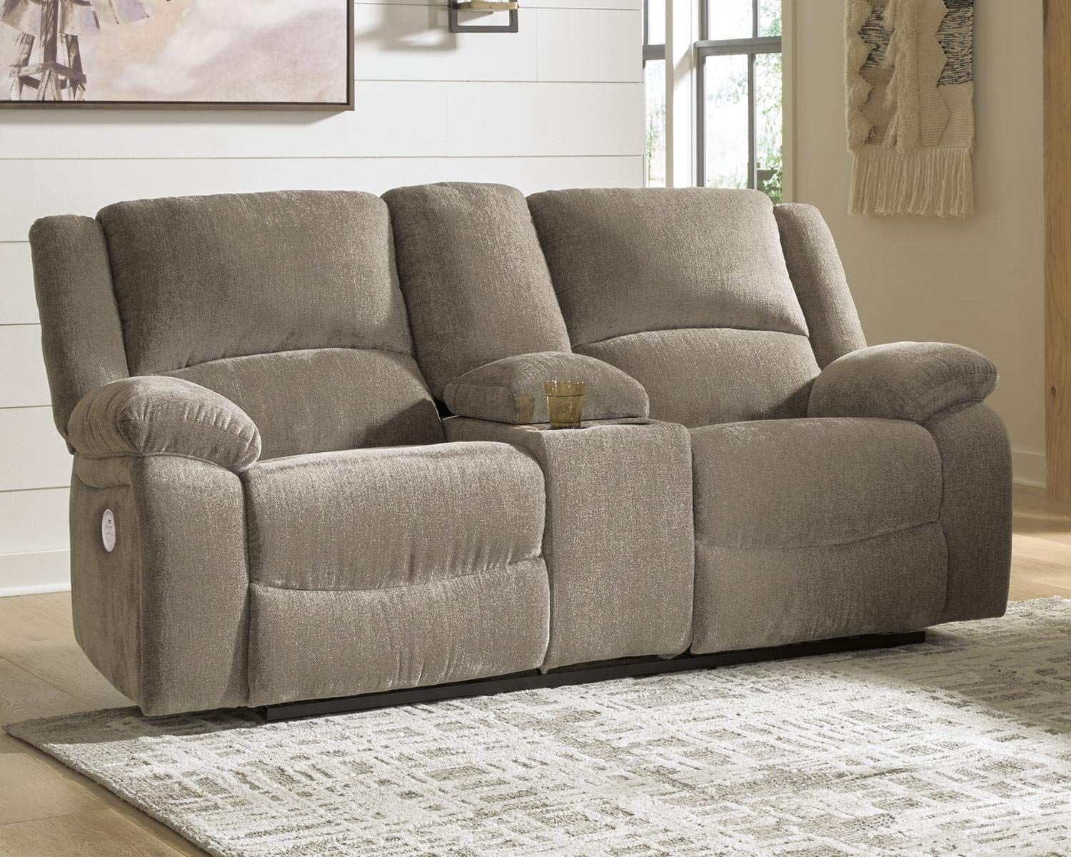 Pewter Fabric Power Reclining Loveseat with Cup Holder