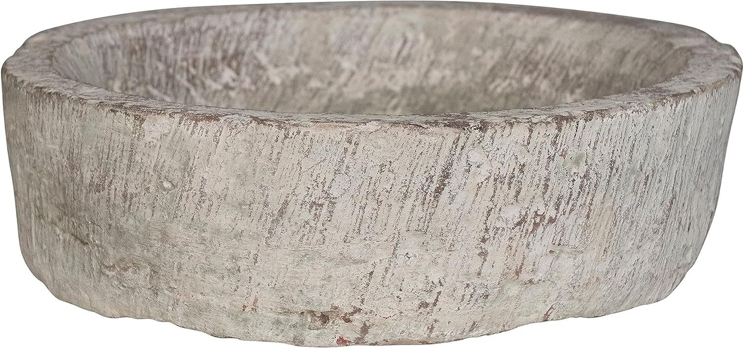 Distressed Gray Stoneware Vintage Decorative Bowl, 14"