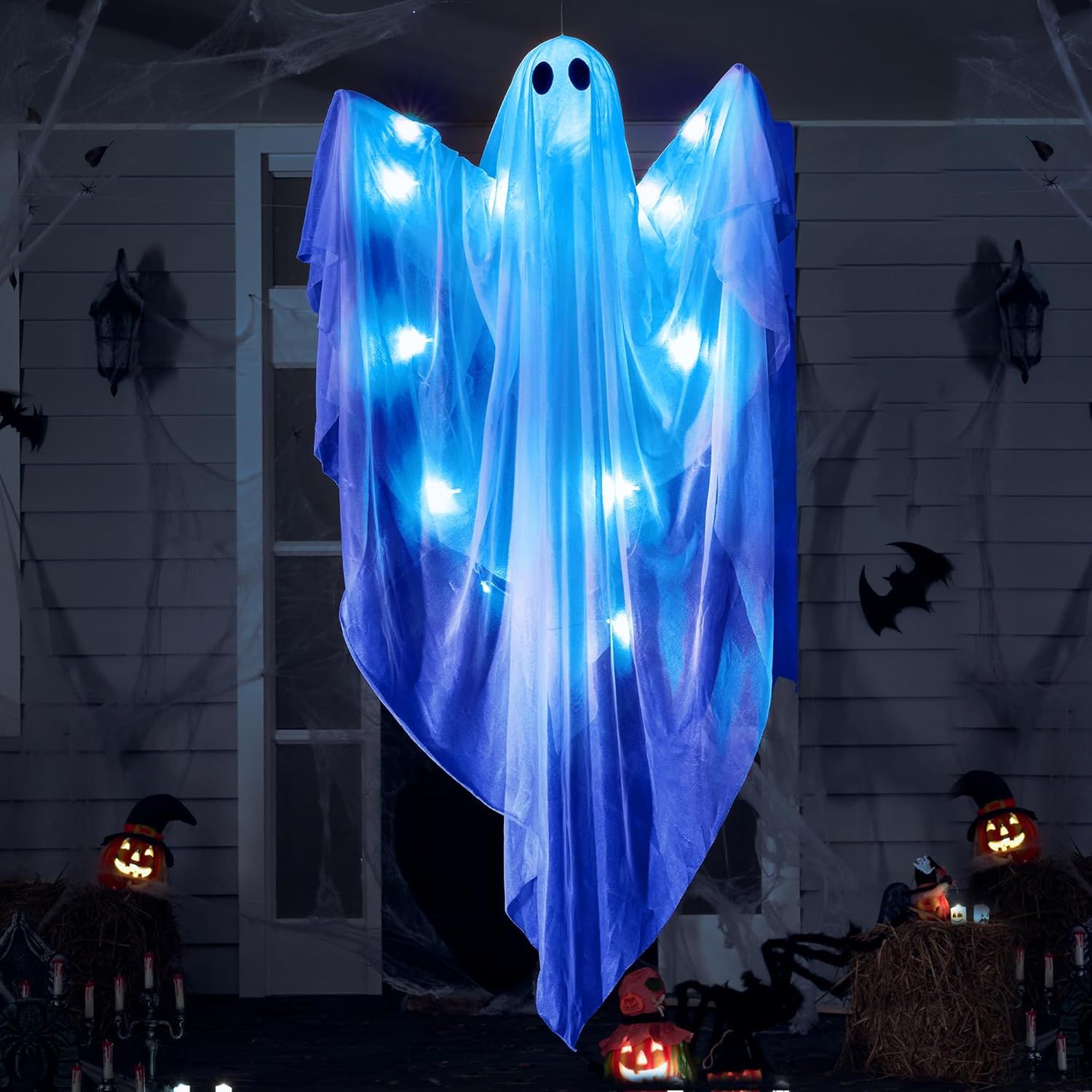 47 Inch Blue Light-Up Hanging Halloween Ghost Decoration