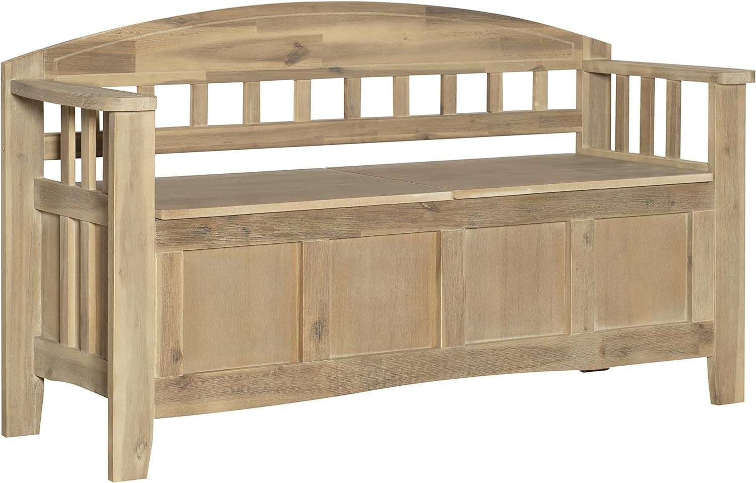 Natural Acacia Wood Storage Bench with Split Seat Design