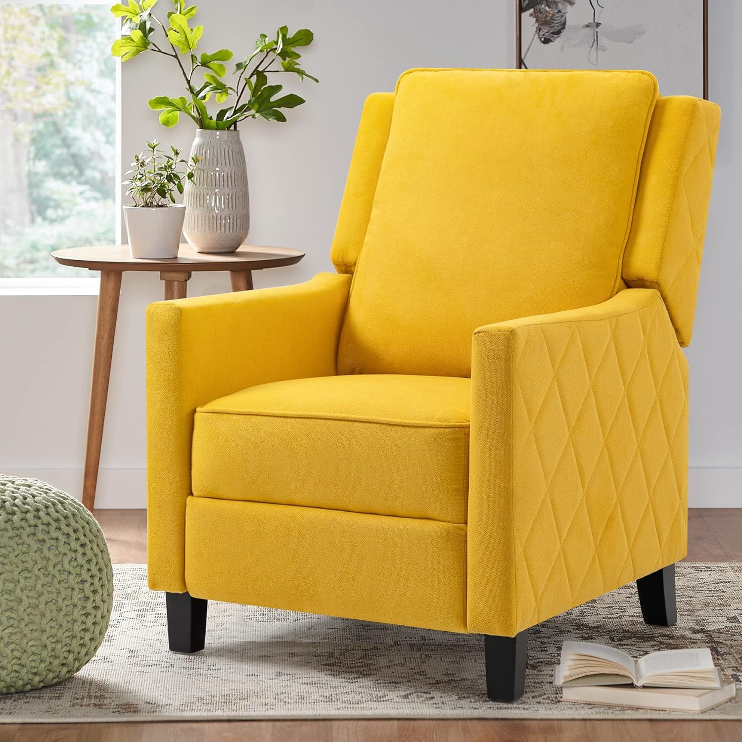 Lemon Yellow Polyester Wing Back Recliner Chair