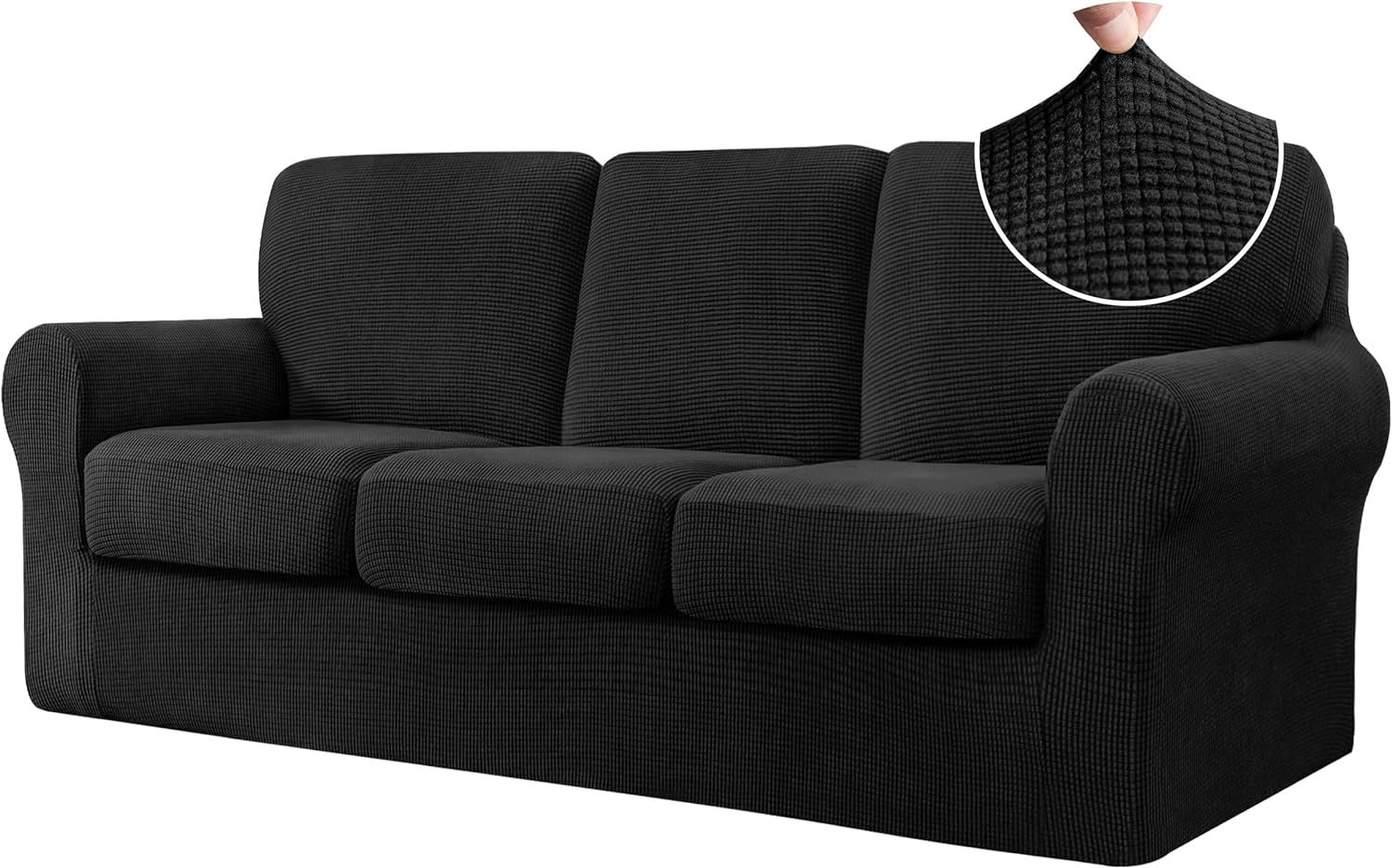 Large Black Stretch Sofa Cover Set with Separate Cushions