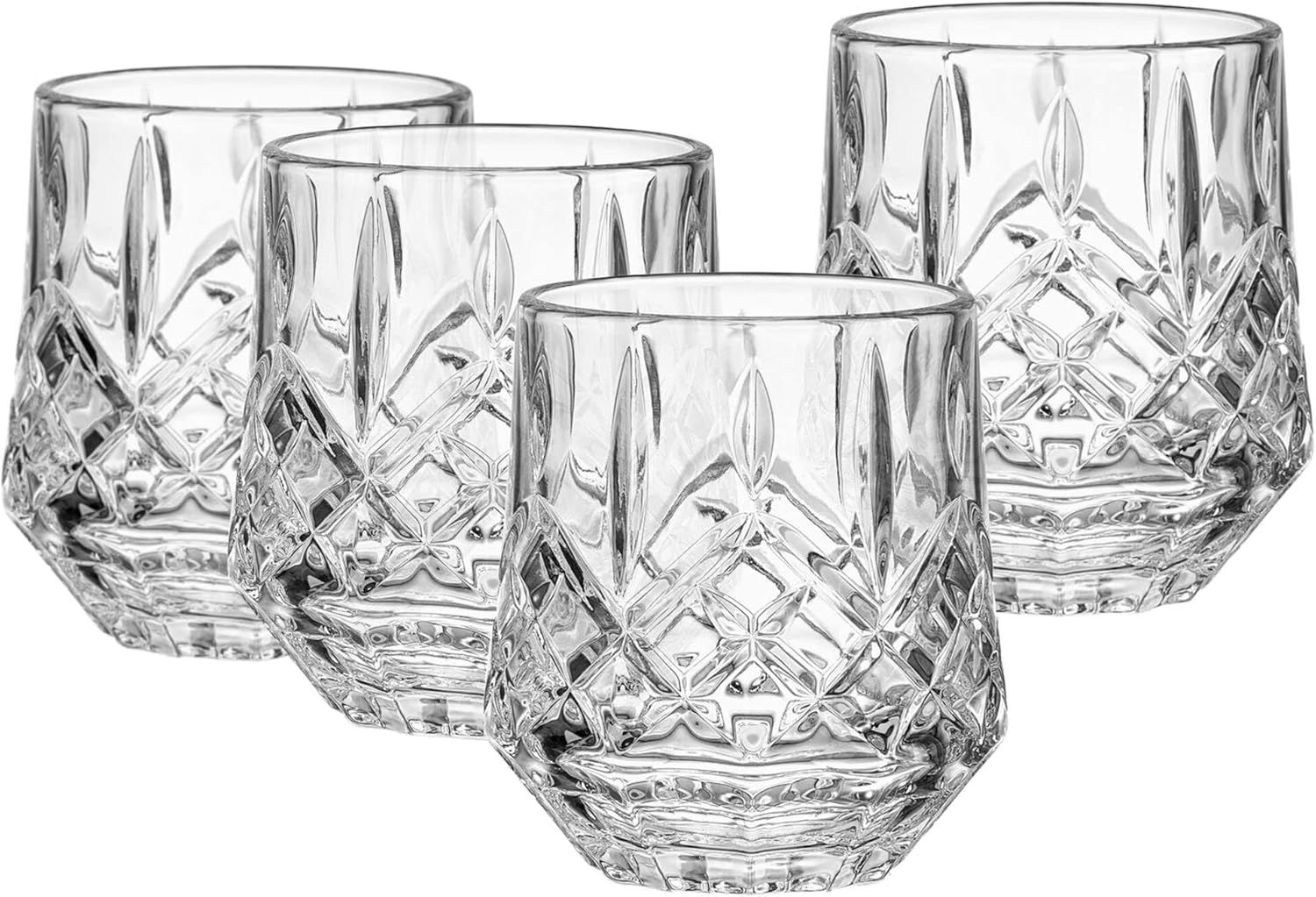 Clear Glass Crisscross Double Old Fashioned Glasses, Set of 4