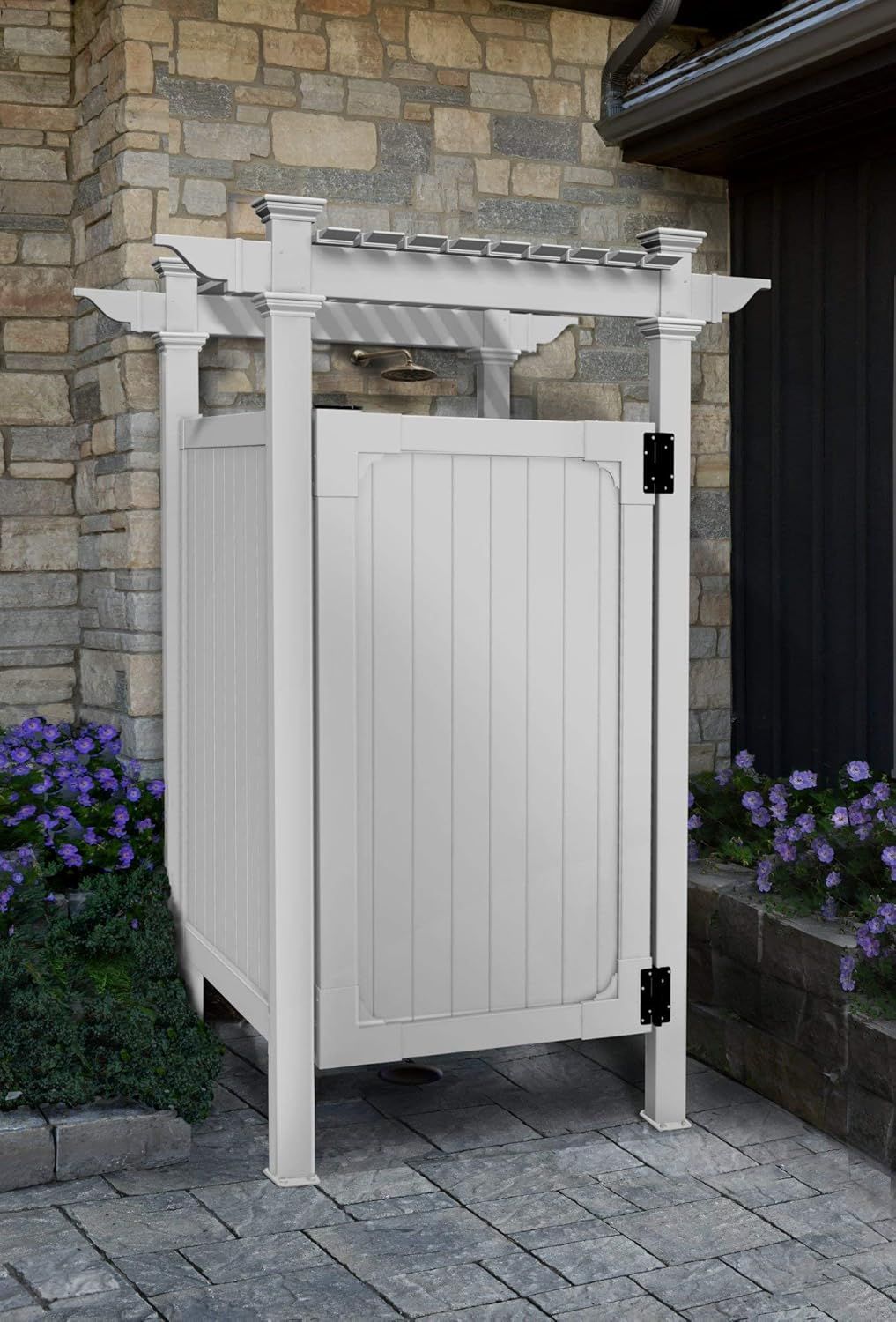 89in White Vinyl Outdoor Shower Enclosure Kit with Door