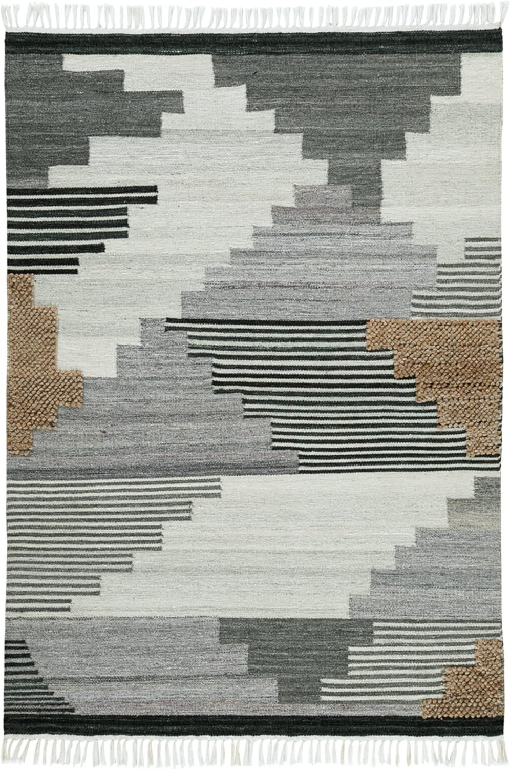 Handwoven Gray and Beige Geometric Wool Area Rug, 5' x 7'