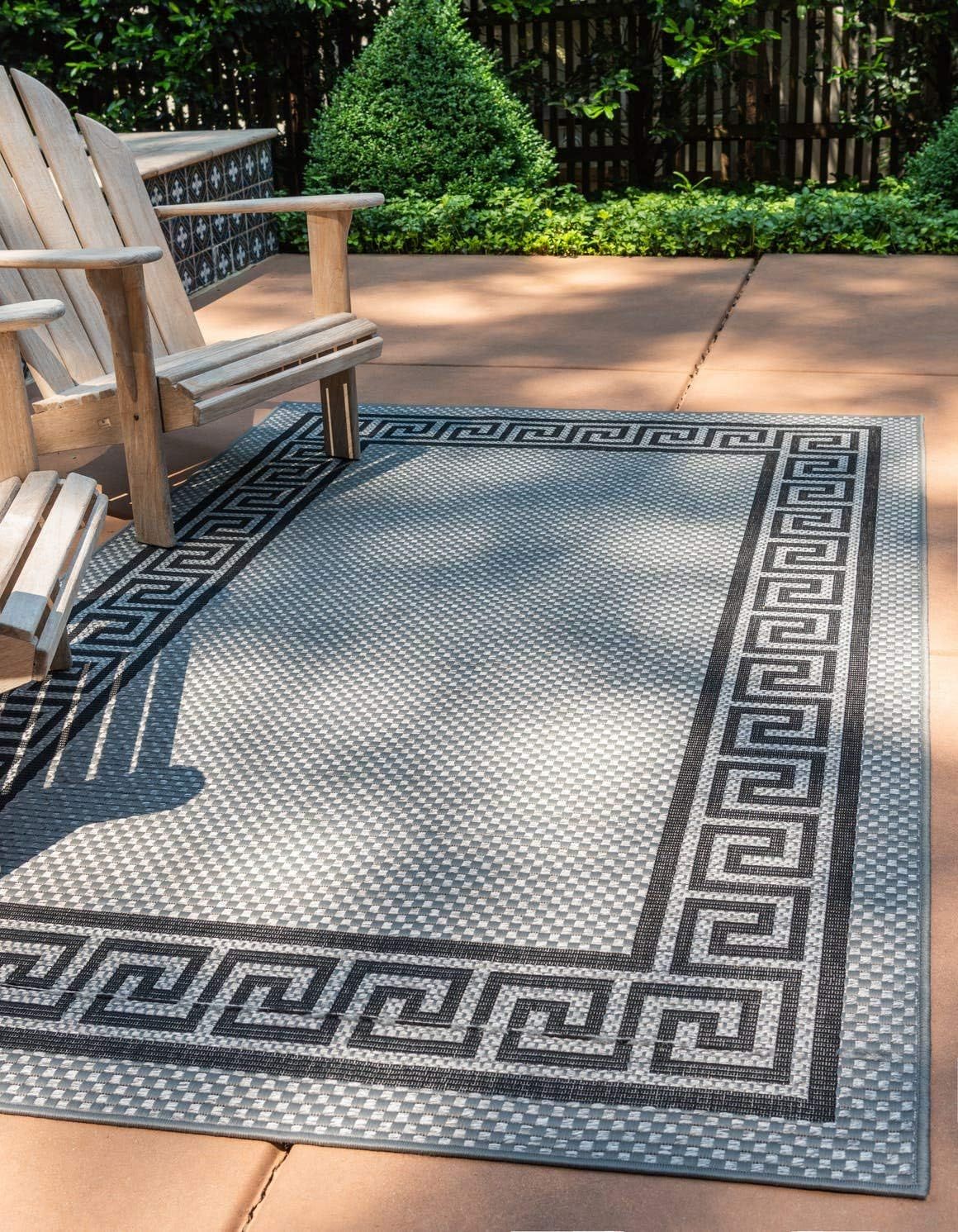 Gray Rectangular Synthetic Outdoor Washable Area Rug