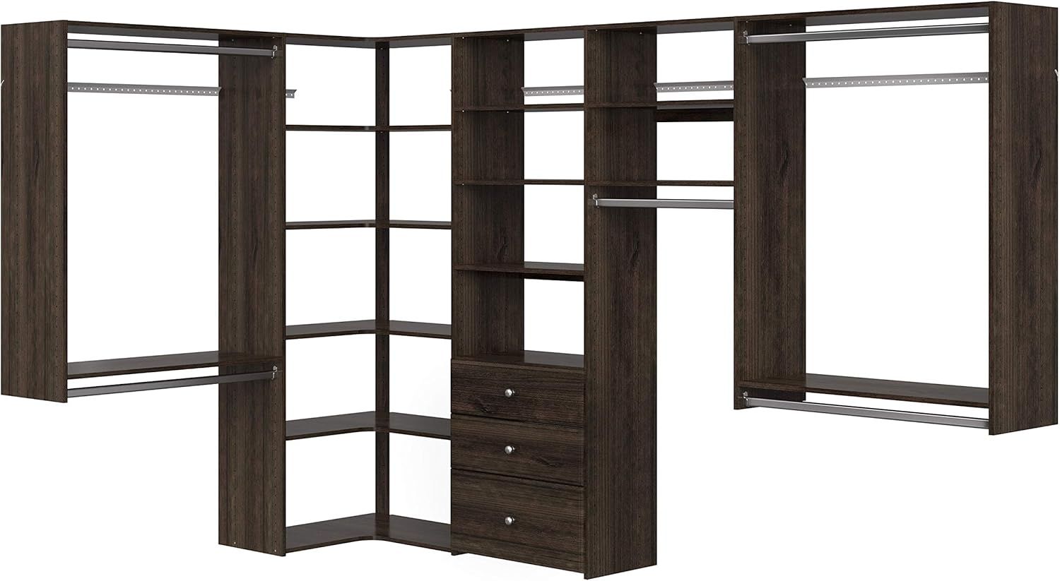 Truffle Wood Ultimate Corner Closet Organizer with Drawers