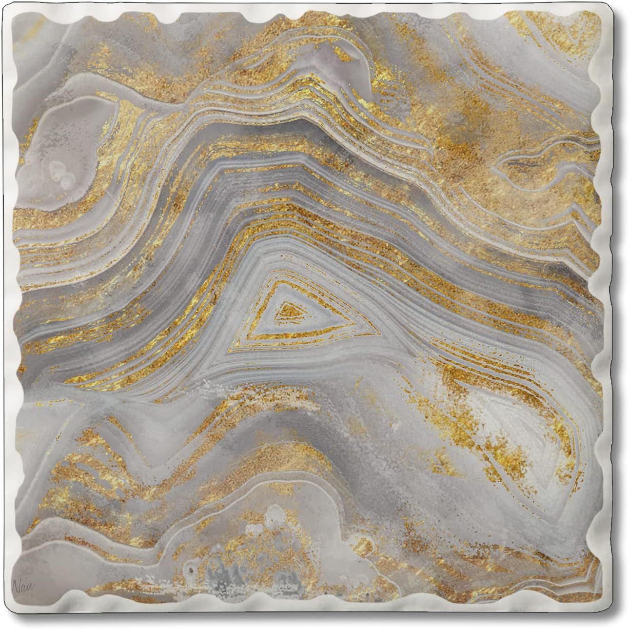 Agate Allure Gray and Gold Stone Coasters with Cork Backing