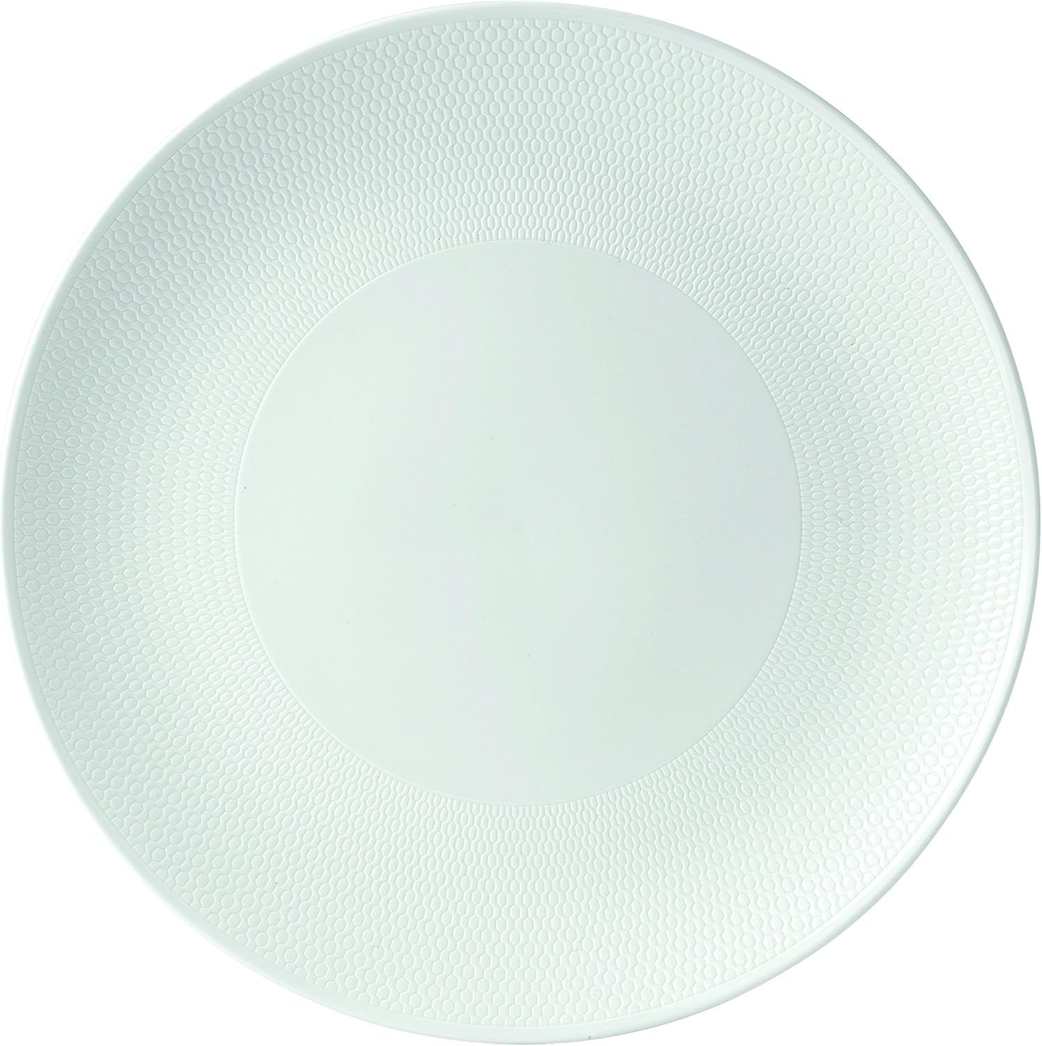 White Ceramic Round Geometric Embossed Serving Platter