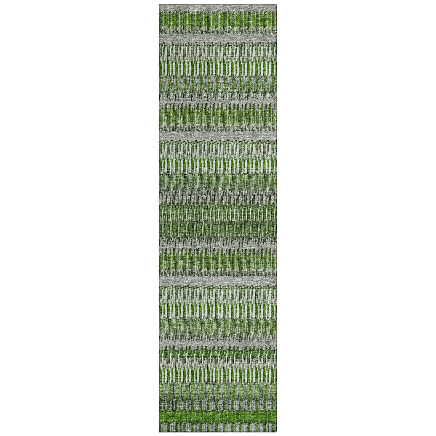 Green and Gray Flat Woven Stripe Synthetic Runner Rug