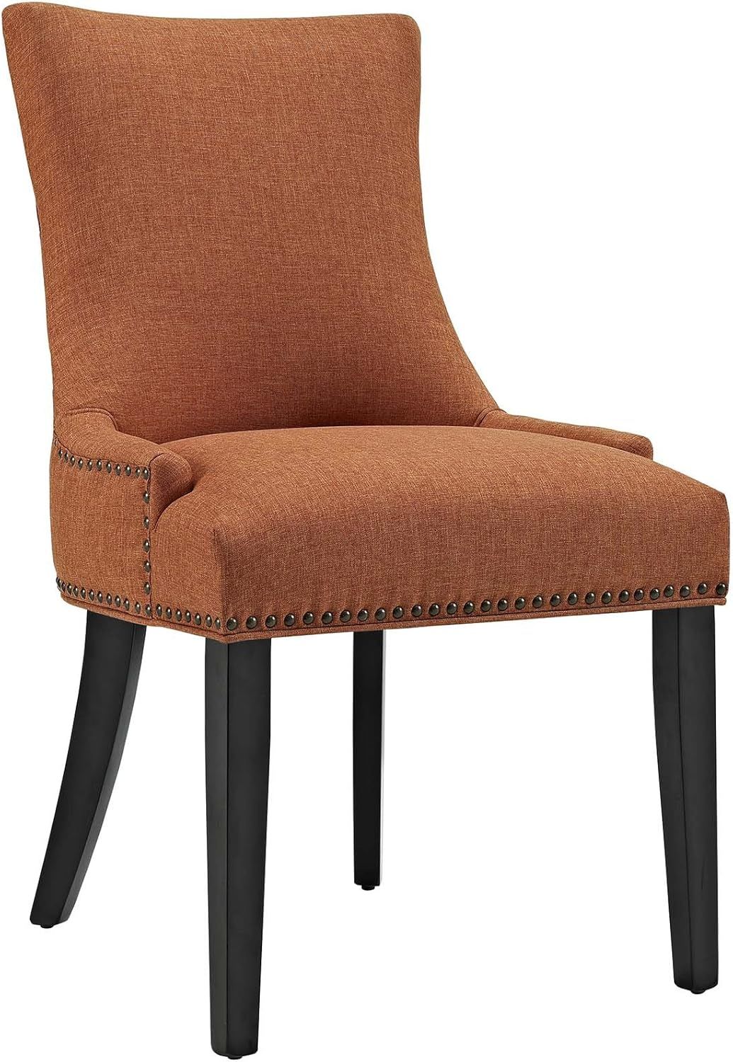 Orange Upholstered Leather and Wood Side Chair