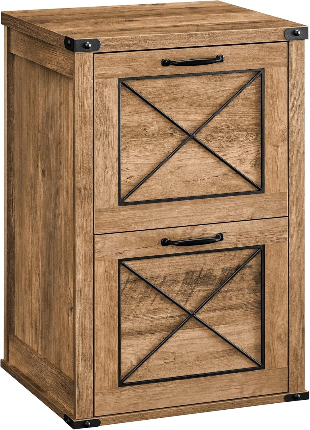 Honey Brown 2-Drawer Farmhouse Filing Cabinet with Metal Accents