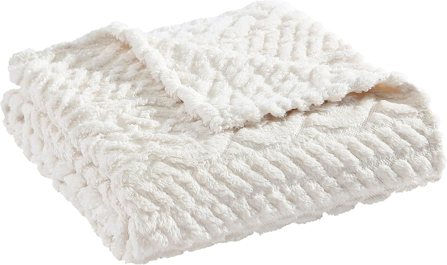 Ivory Heavyweight Reversible Sherpa Knit Blanket