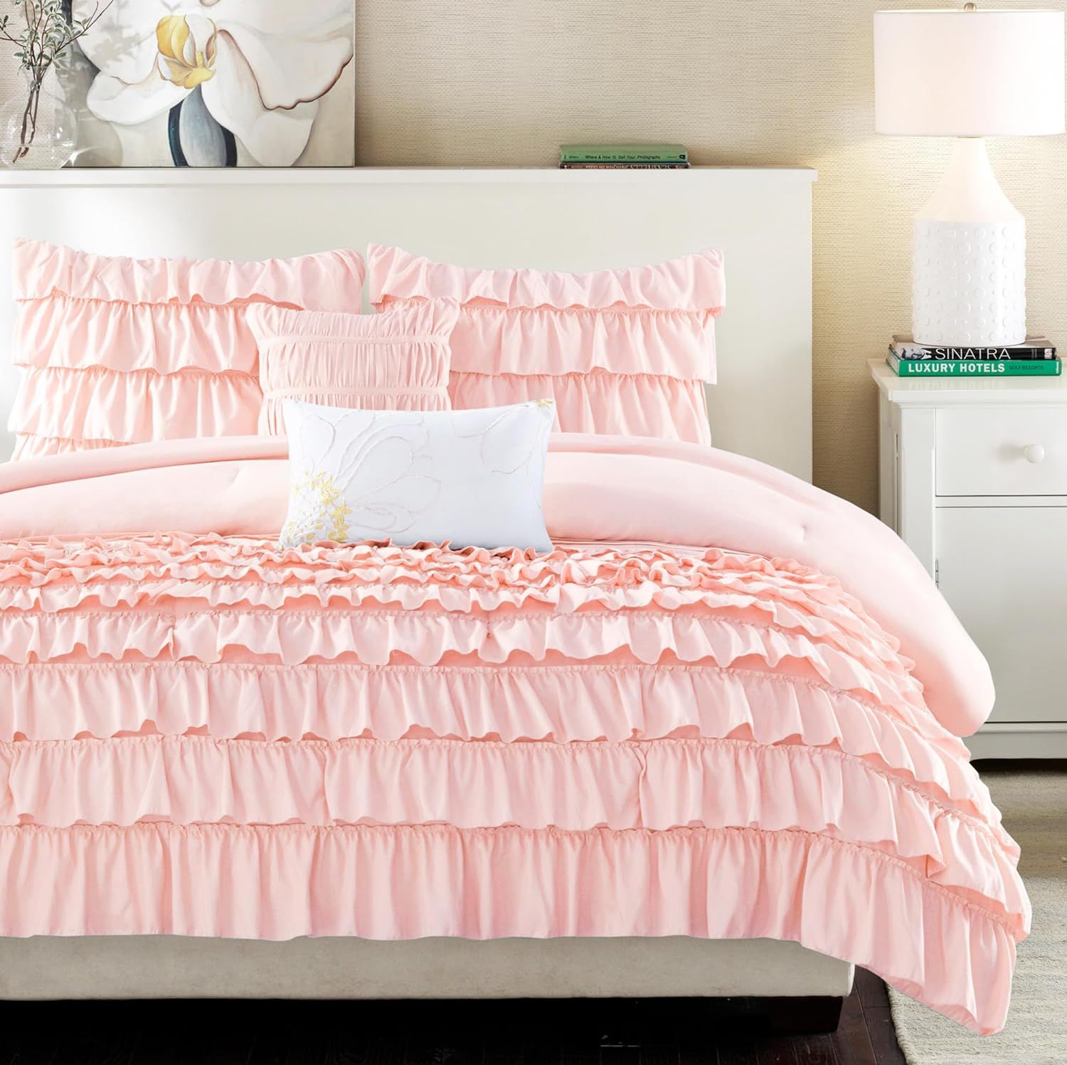 Blush Twin Organic Microfiber Ruffled Comforter Set