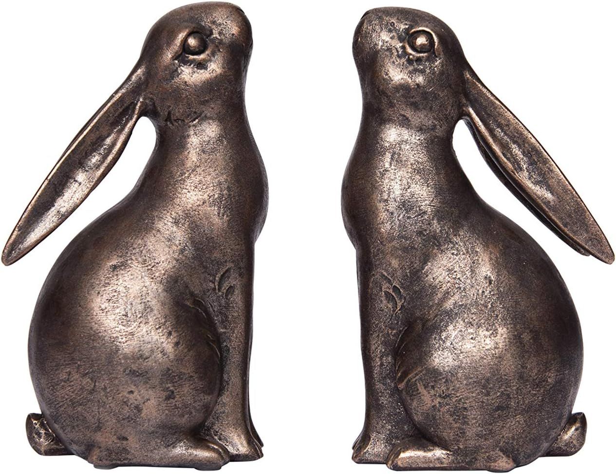 Bronze Resin Rabbit Bookends for Nursery Decor, Set of 2