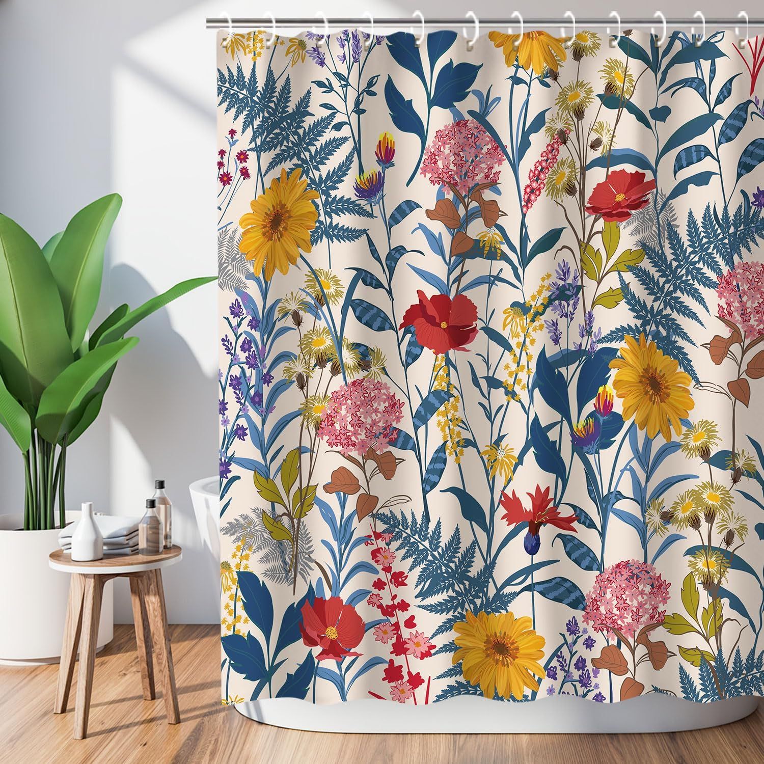 Colorful Floral Polyester Shower Curtain with Liner, 72'' x 72''