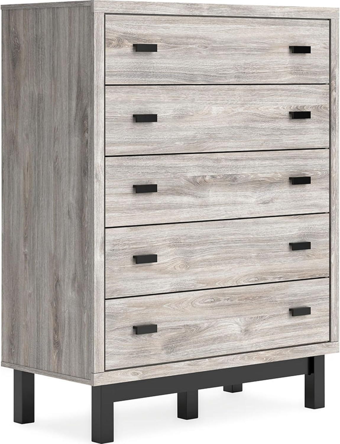 Light Gray and Black 5-Drawer Chest with Matte Handles