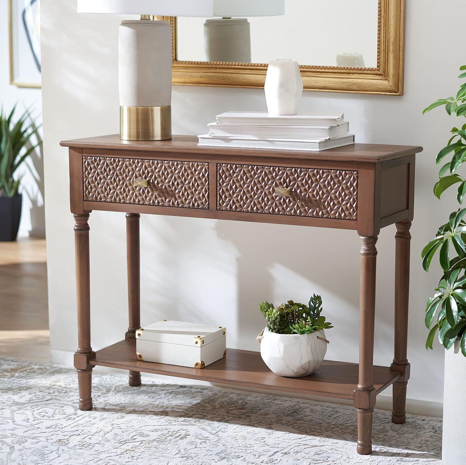 Halton Brown 40" Wood and Metal Console Table with Storage