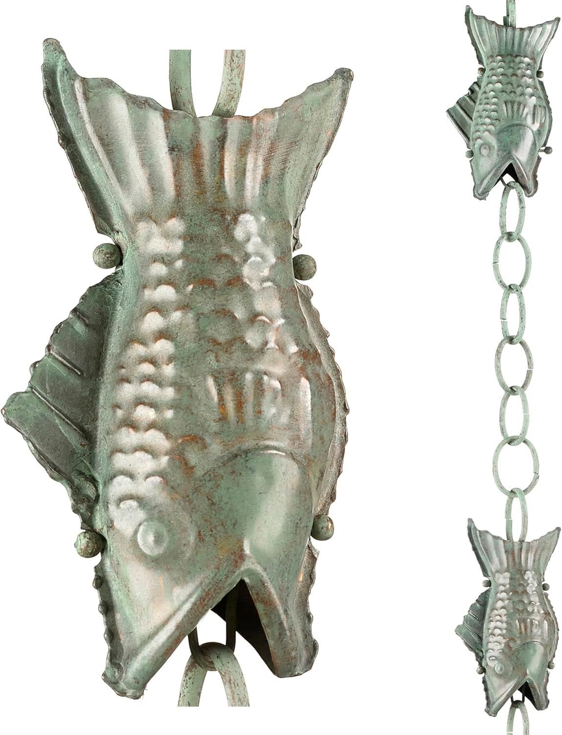 Blue Verde Copper Fish Rain Chain, 8.5 Feet Long