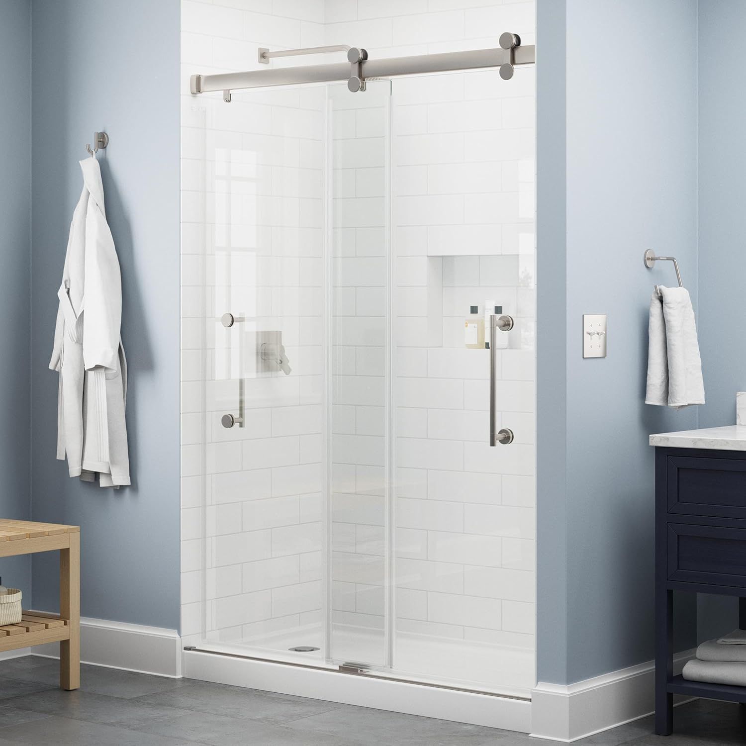 Paxos 60" Frameless Nickel Sliding Shower Door with Clear Glass