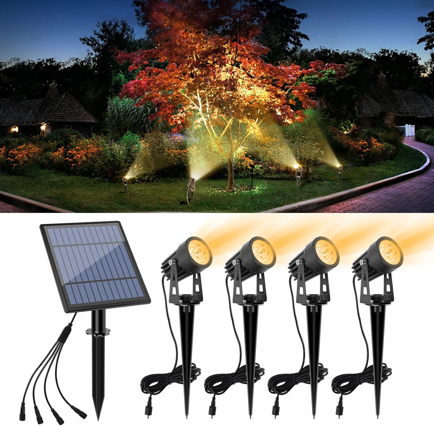 Black Solar Powered LED Pathway Lights with White Shade