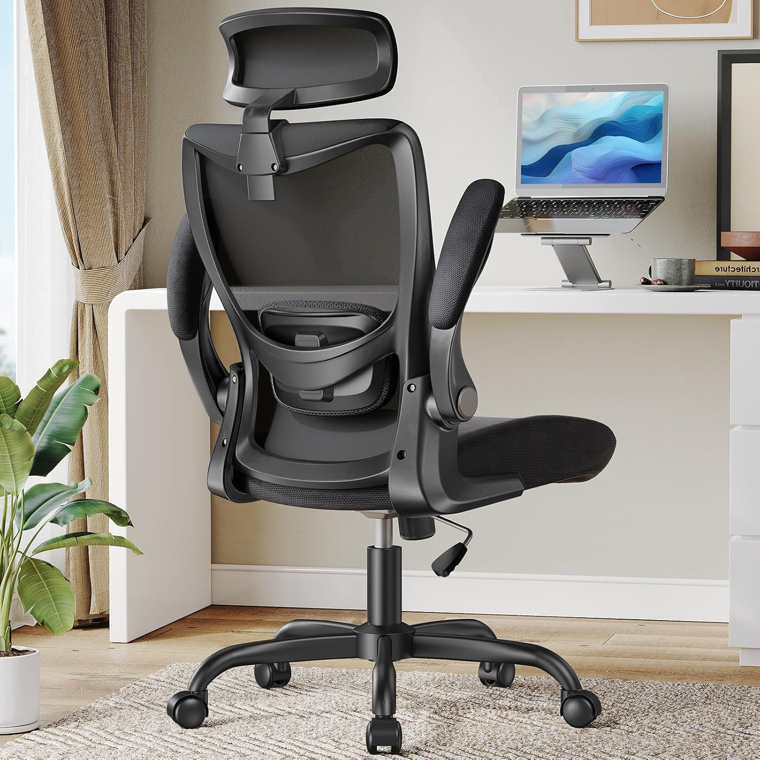 Black High Back Mesh Swivel Office Chair with Adjustable Arms