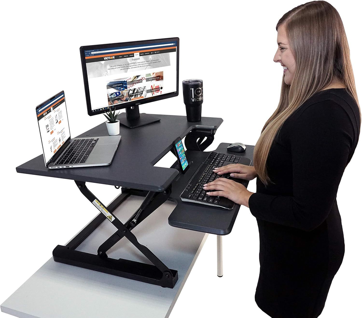 Gray Adjustable Height Standing Desk Converter with Keyboard Tray