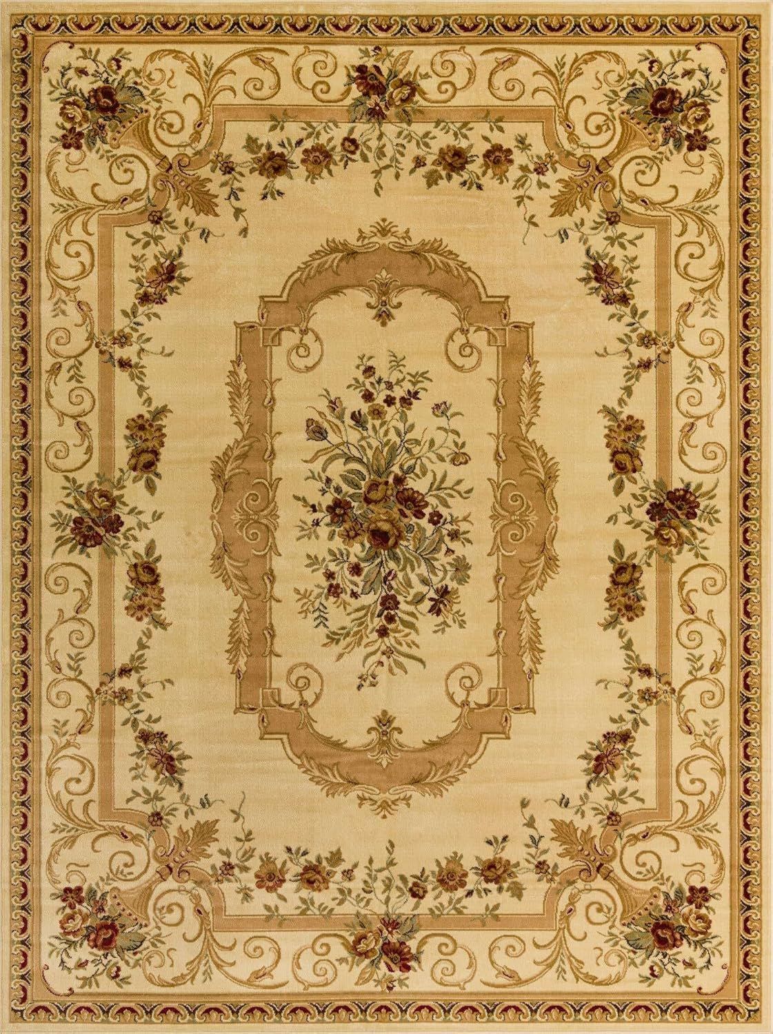 Ivory Tan Rectangular 9' x 12' Stain-Resistant Synthetic Area Rug