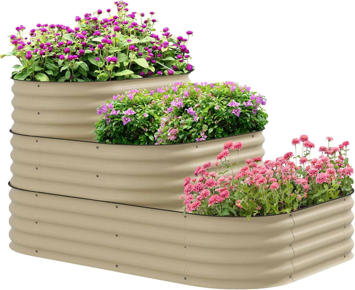 Cream White 3-Tier Galvanized Steel Raised Garden Bed Kit