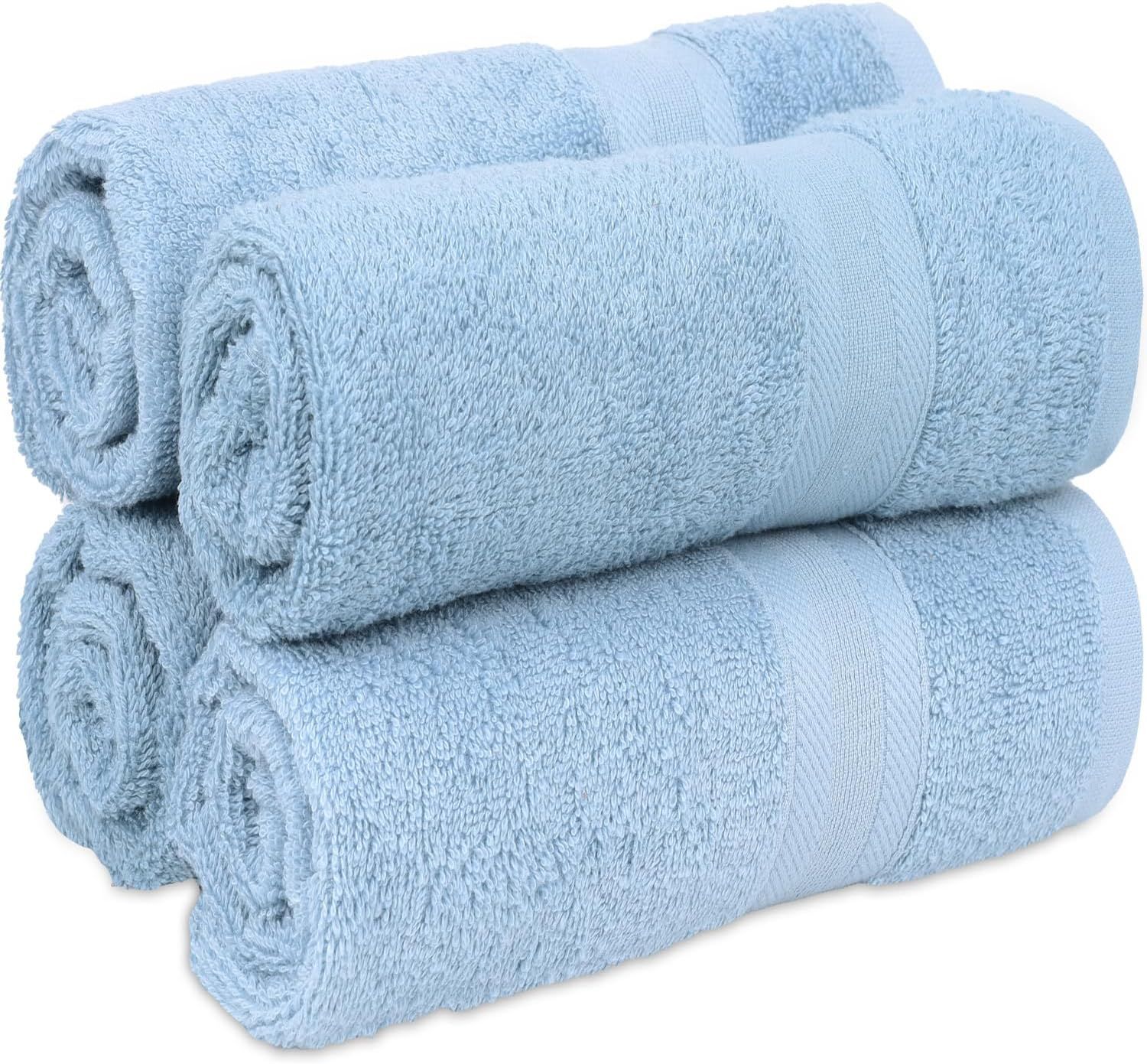 Sky Blue Turkish Cotton Washcloth Set, 13" x 13", 4 Piece