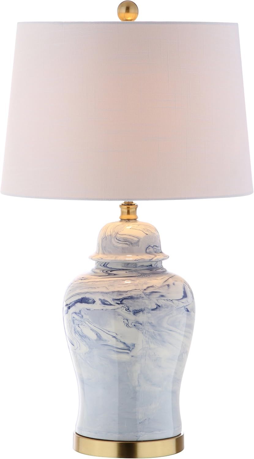 Wallace 26" Blue and White Ceramic Table Lamp with Cotton Shade