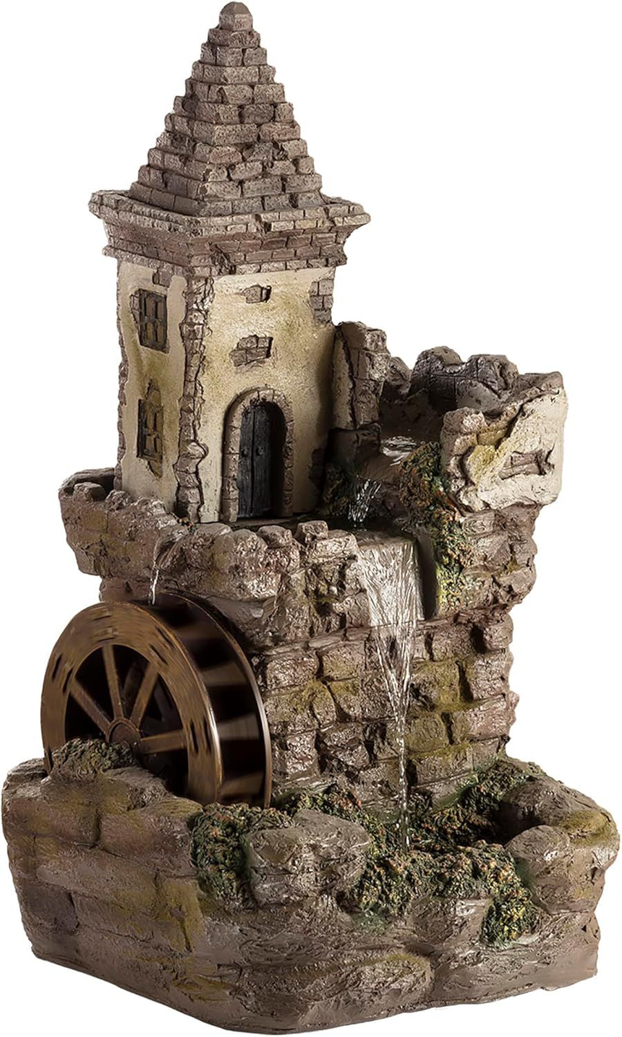 Fairy Castle Bronze Finish Tiered Fountain with Waterwheel