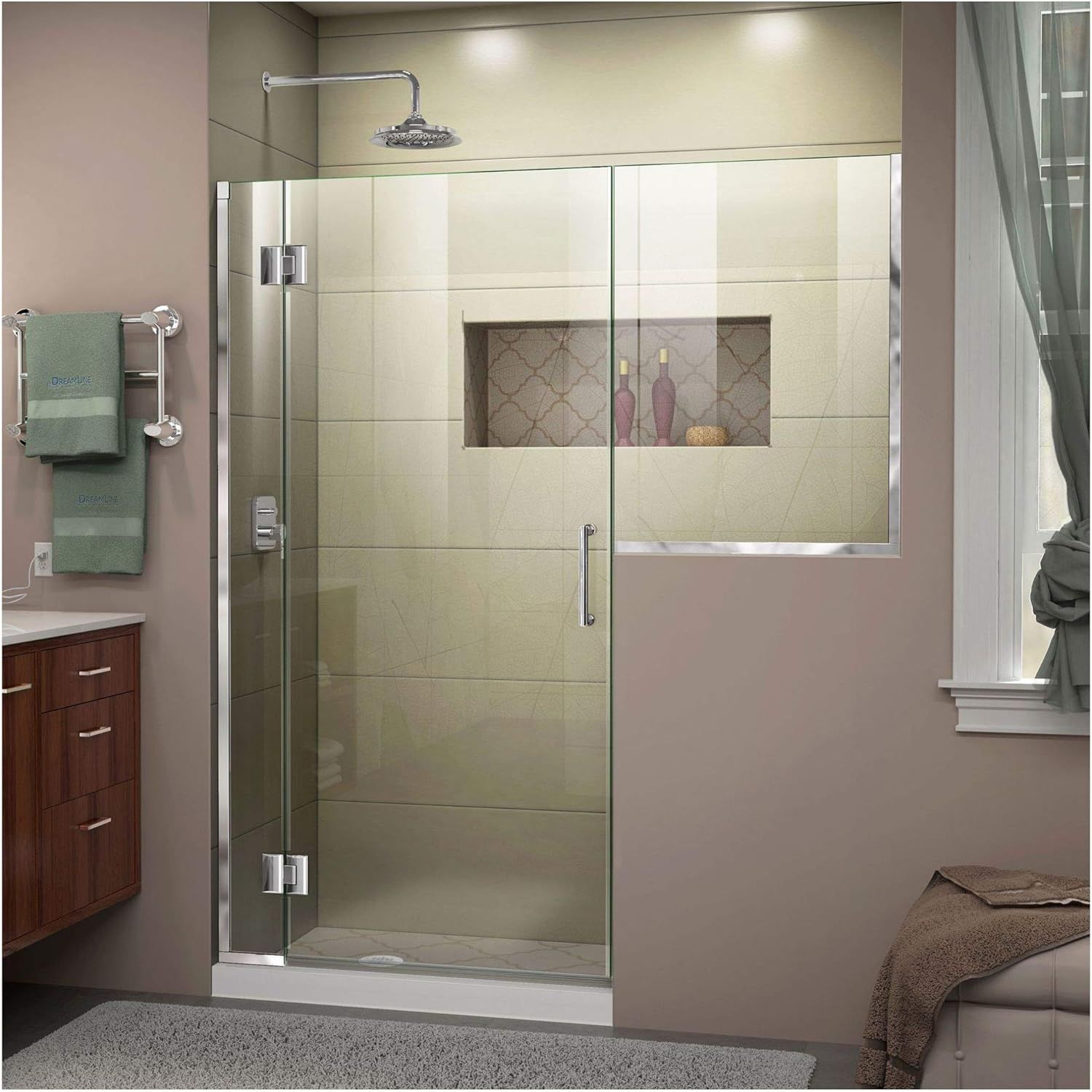 Unidoor-X 66" Frameless Hinged Shower Door with Distressed Bronze Hardware