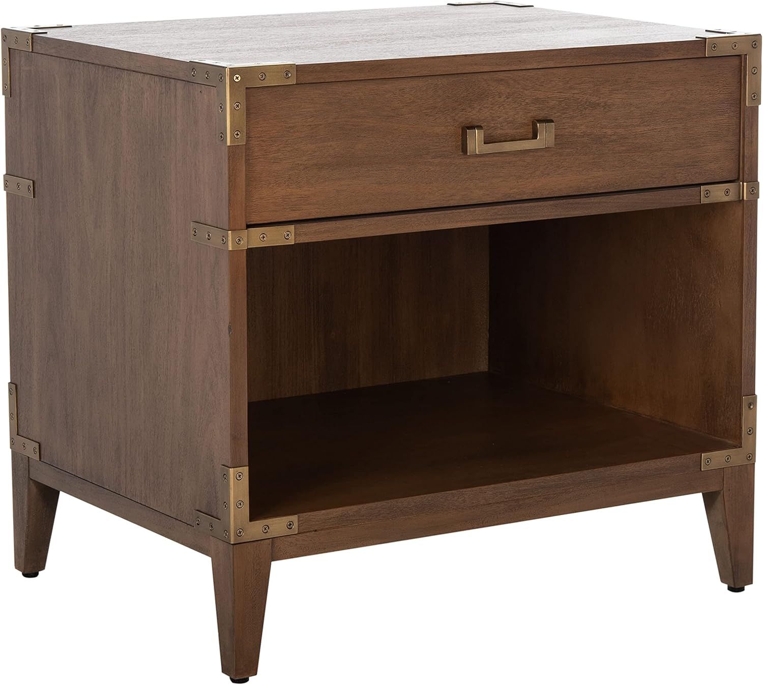 Brown Mahogany 1-Drawer Nightstand with Brass Hardware