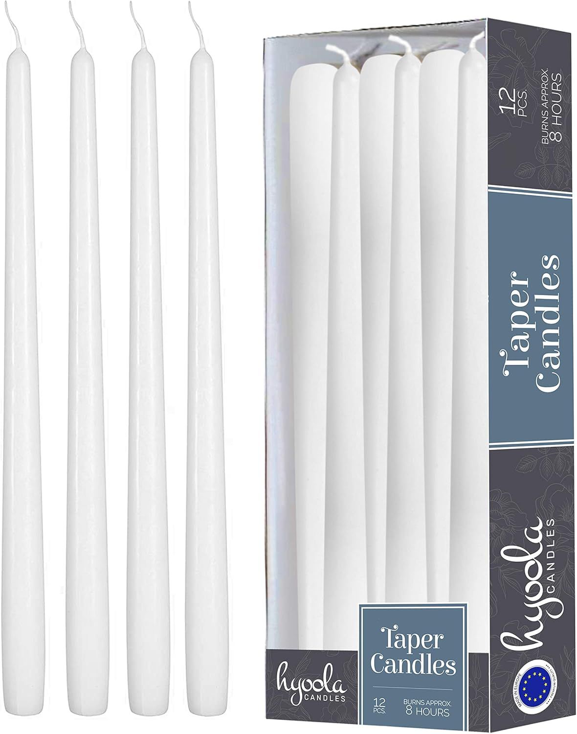 10-Inch White Dripless Taper Candles, 12-Pack