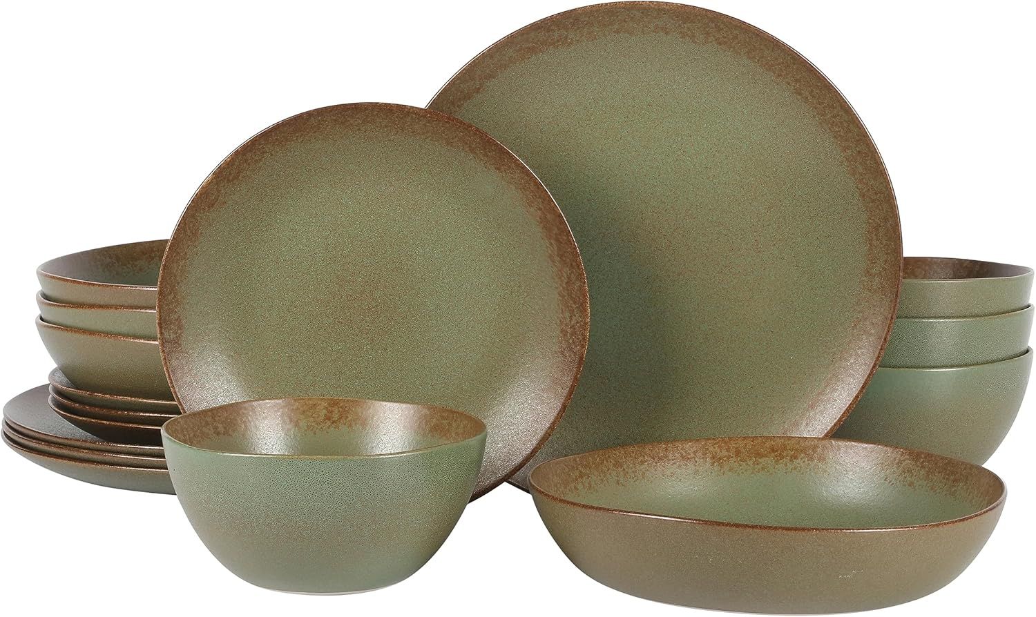 Cardamom Green Ceramic 16-Piece Reactive Glaze Dinnerware Set