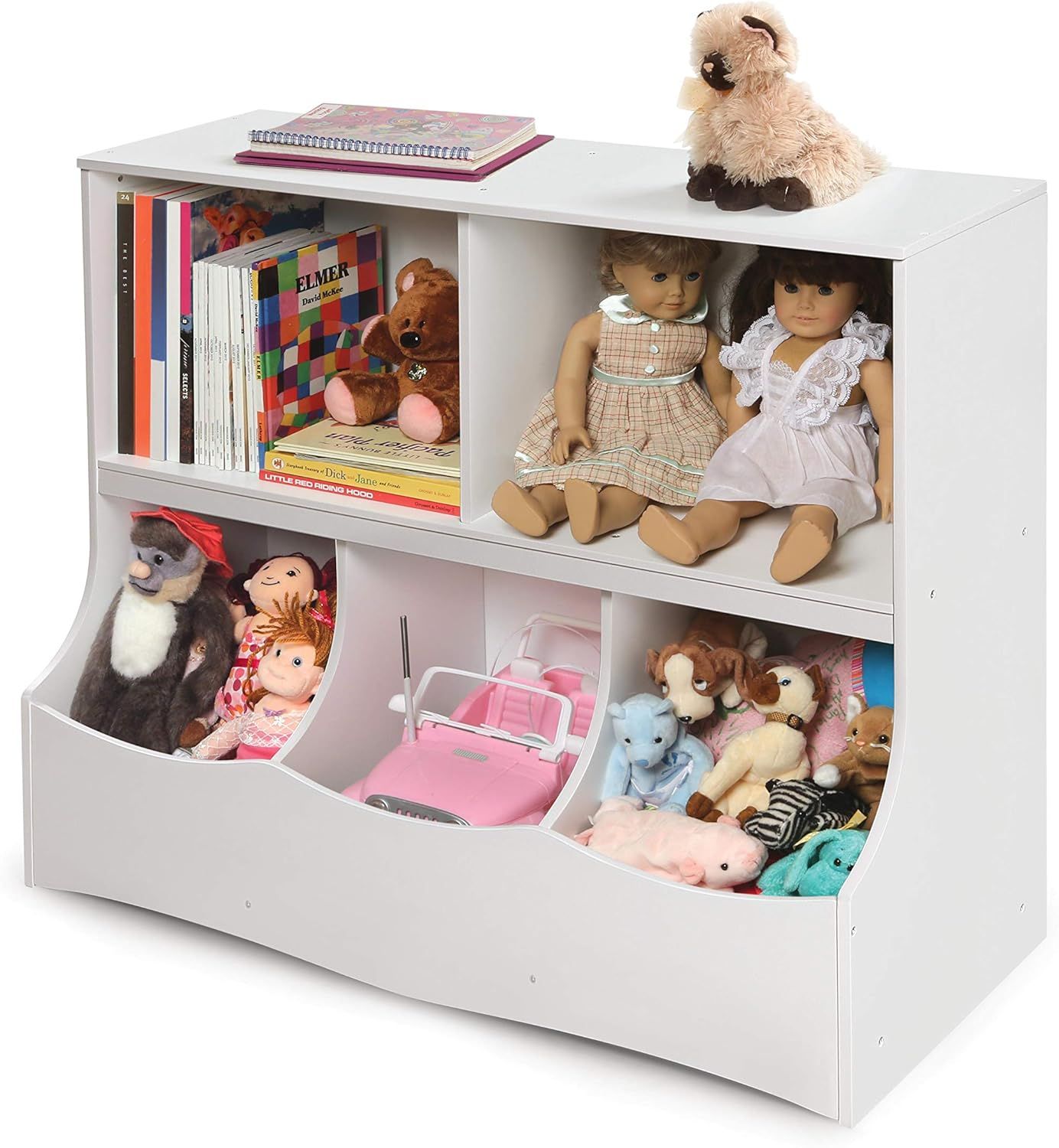 White MDF Kids Toy Storage Organizer with Cubby Bins