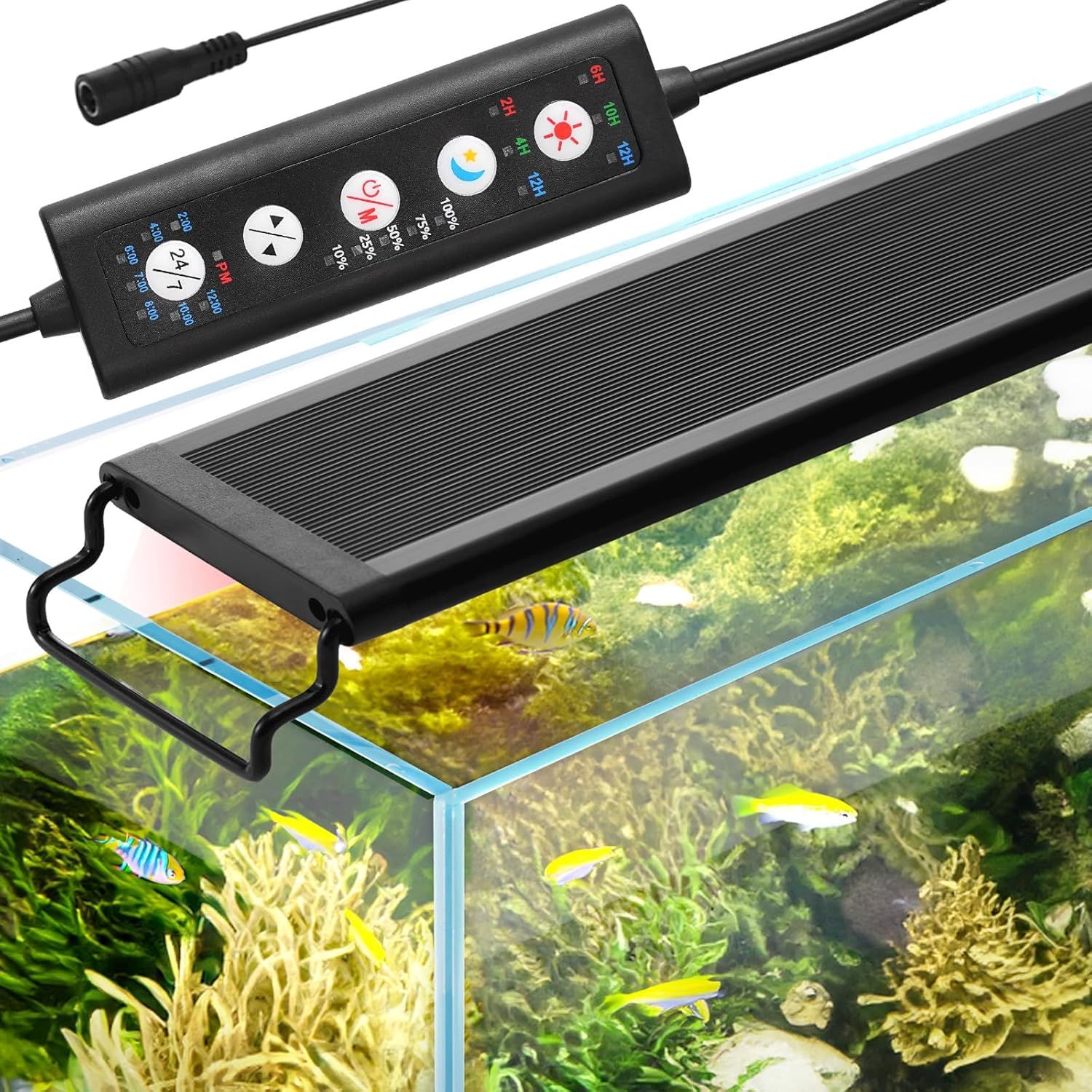 Black Aluminum Full Spectrum LED Aquarium Light with Timer