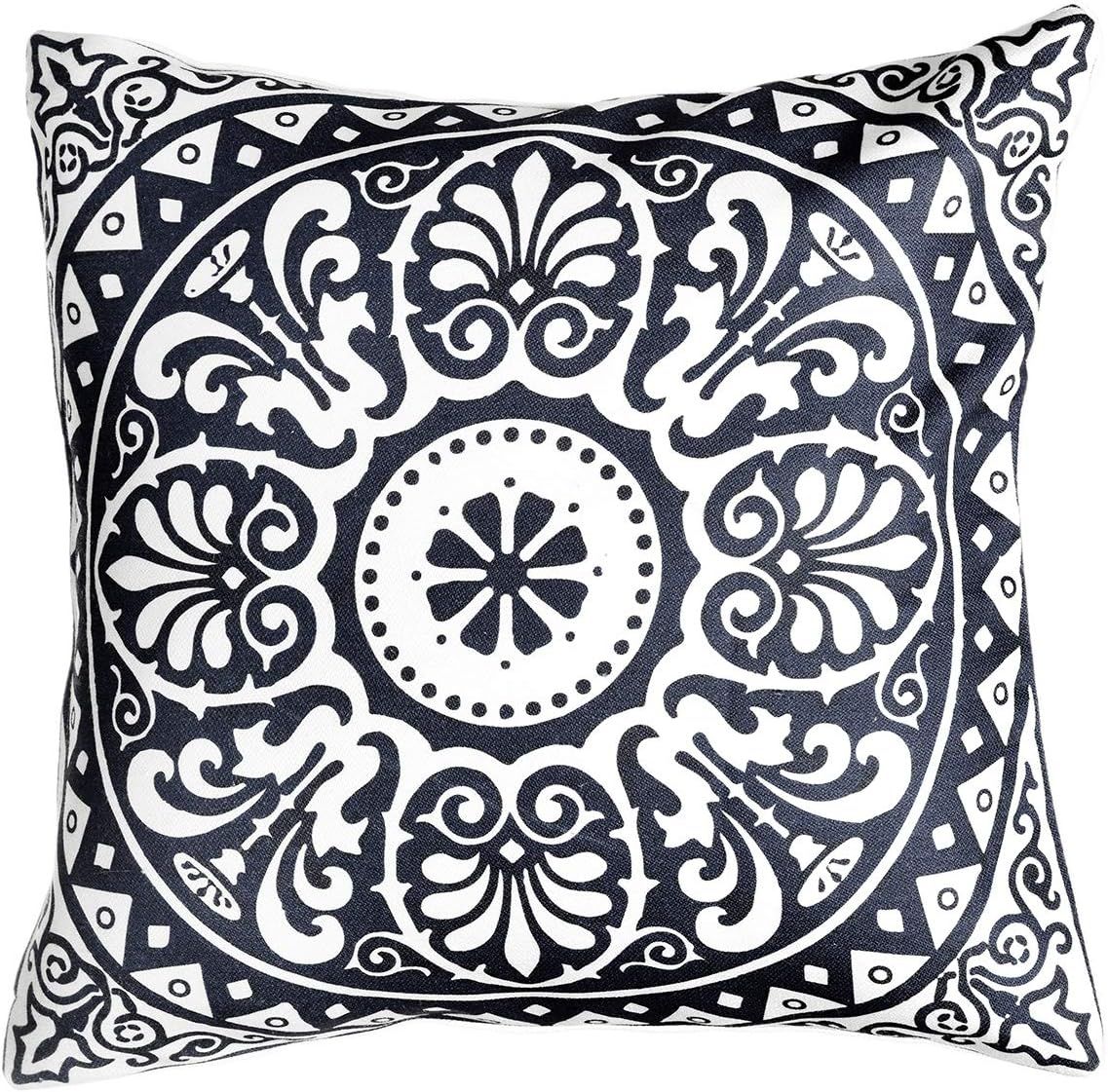 Navy Blue and White Recycled Polyester Outdoor Pillow