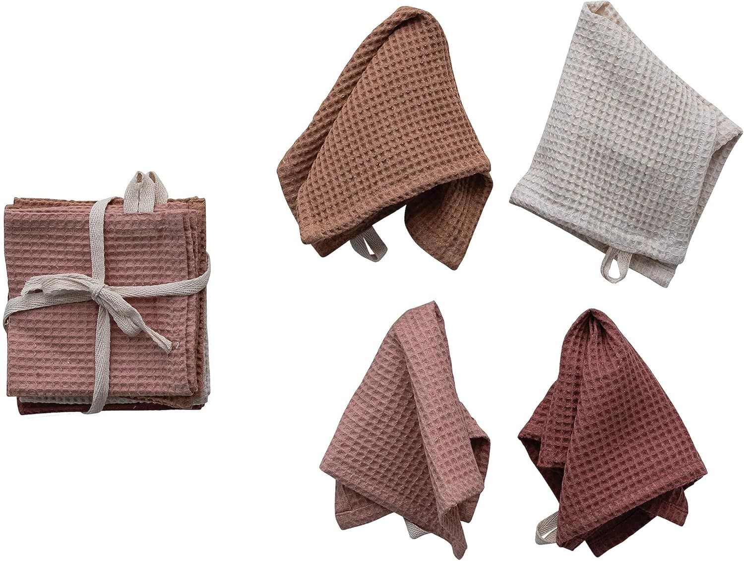 Multicolor Cotton and Linen Waffle Dish Cloth Set